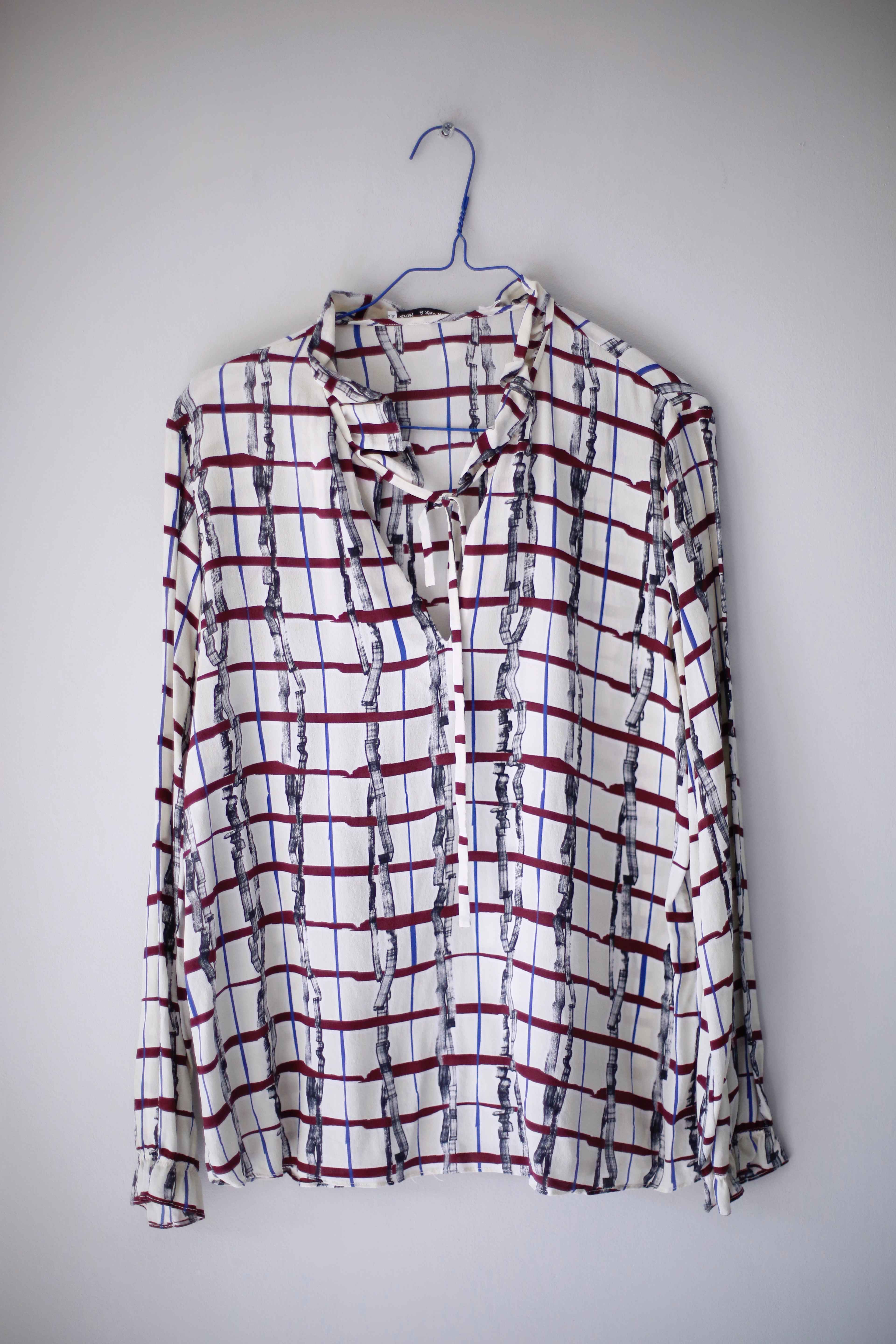 &other stories Bluse Seidenbluse 40 L weiß kariert Muster Schluppenbluse