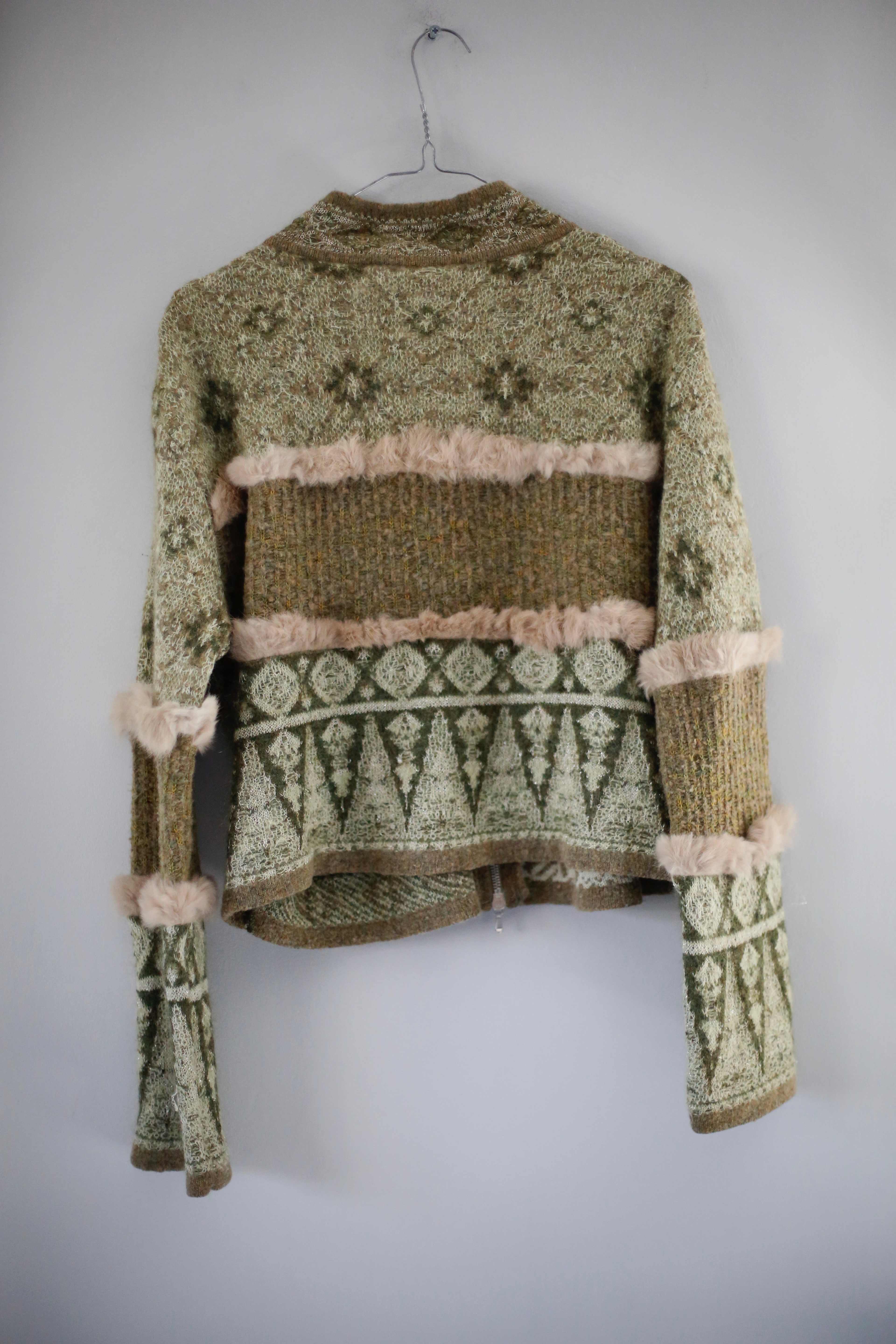 Tandem Jacke grün gestrickt 36 S Olivgrün Felljacke Cardigan Hoodie Zipper