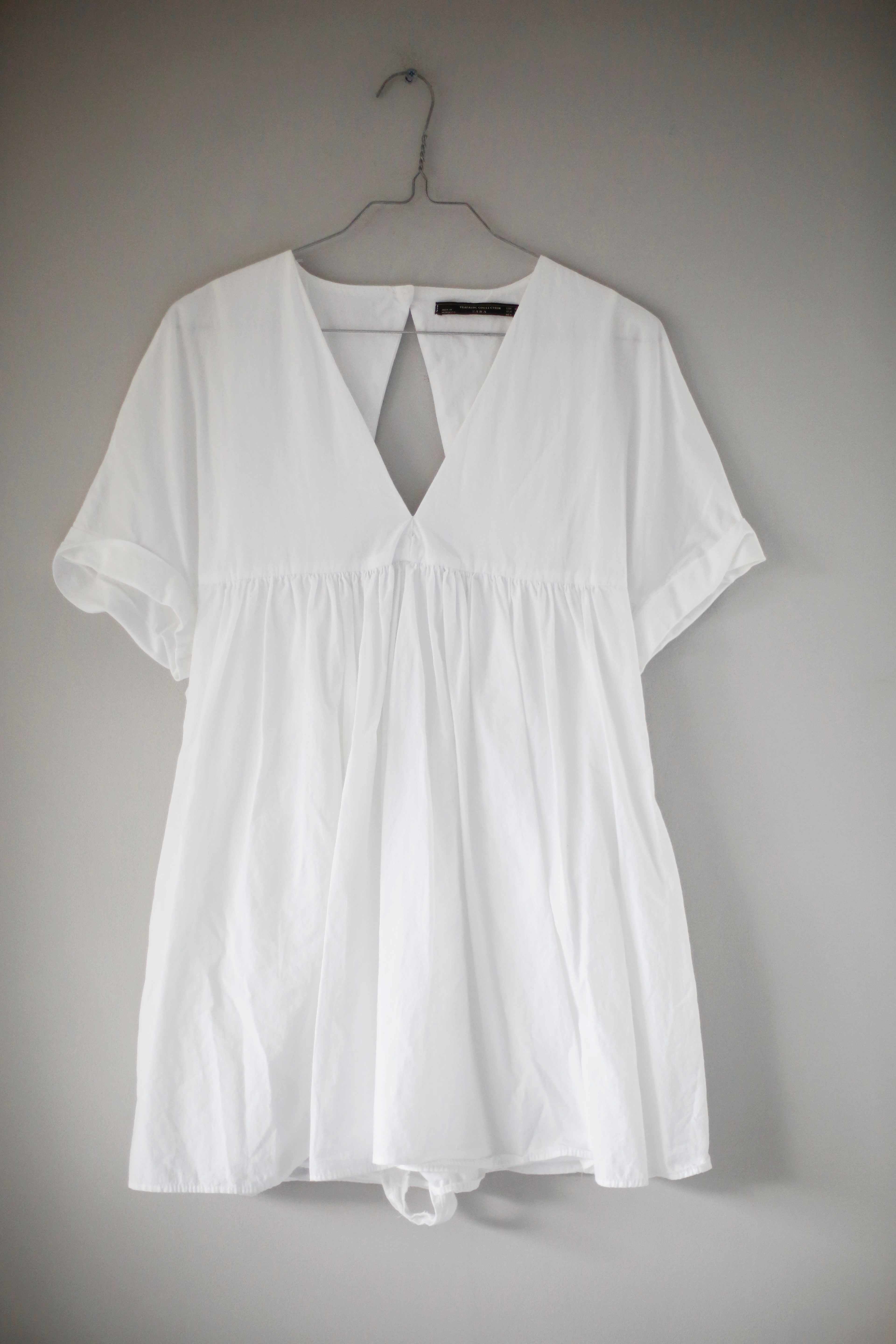 Zara Kleid Overall Midi Midikleid weiss weiß einfarbig 38 M Einteiler