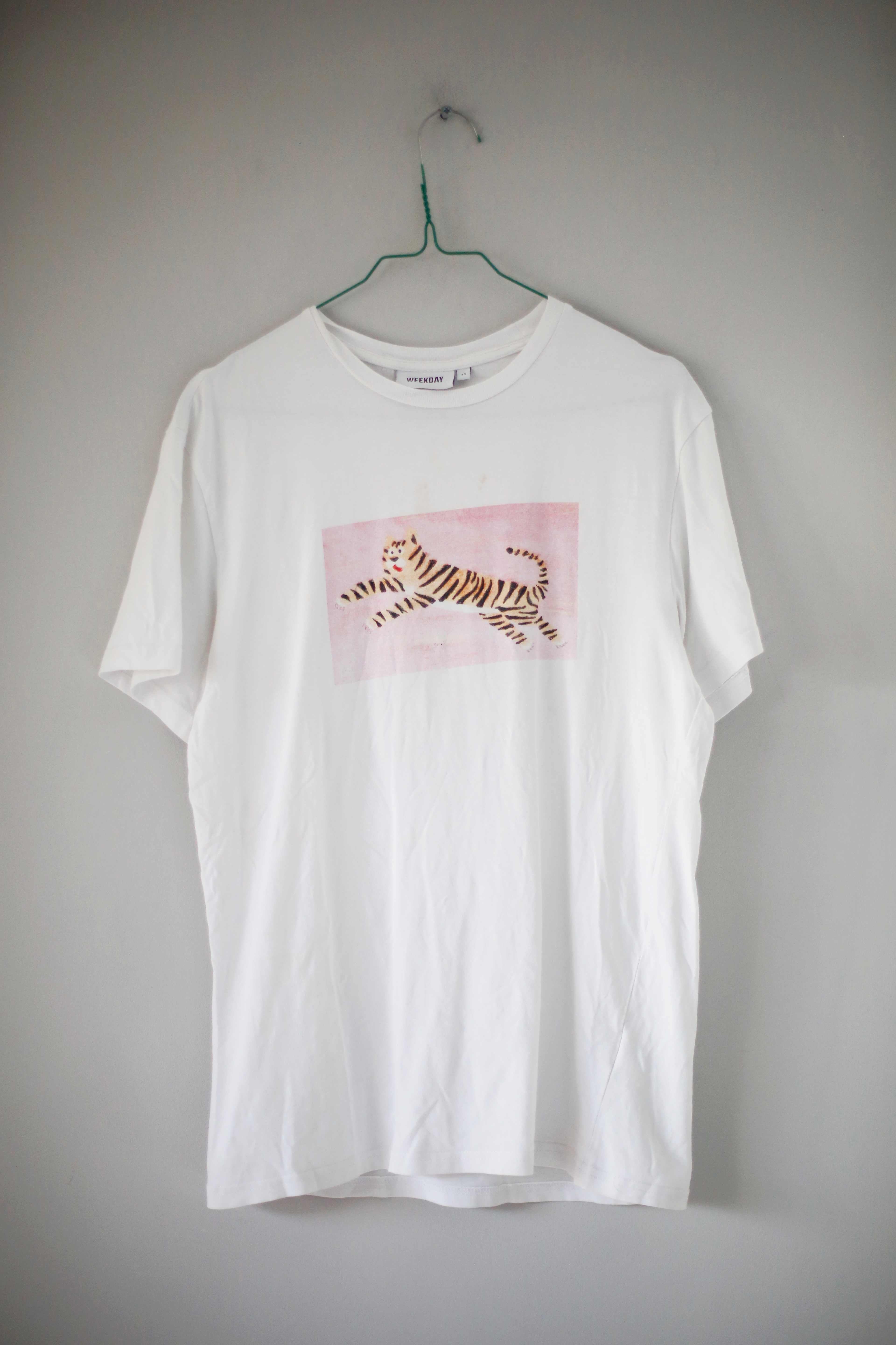 Weekday Shirt weiß Print XS Leopard rosa T-Shirt