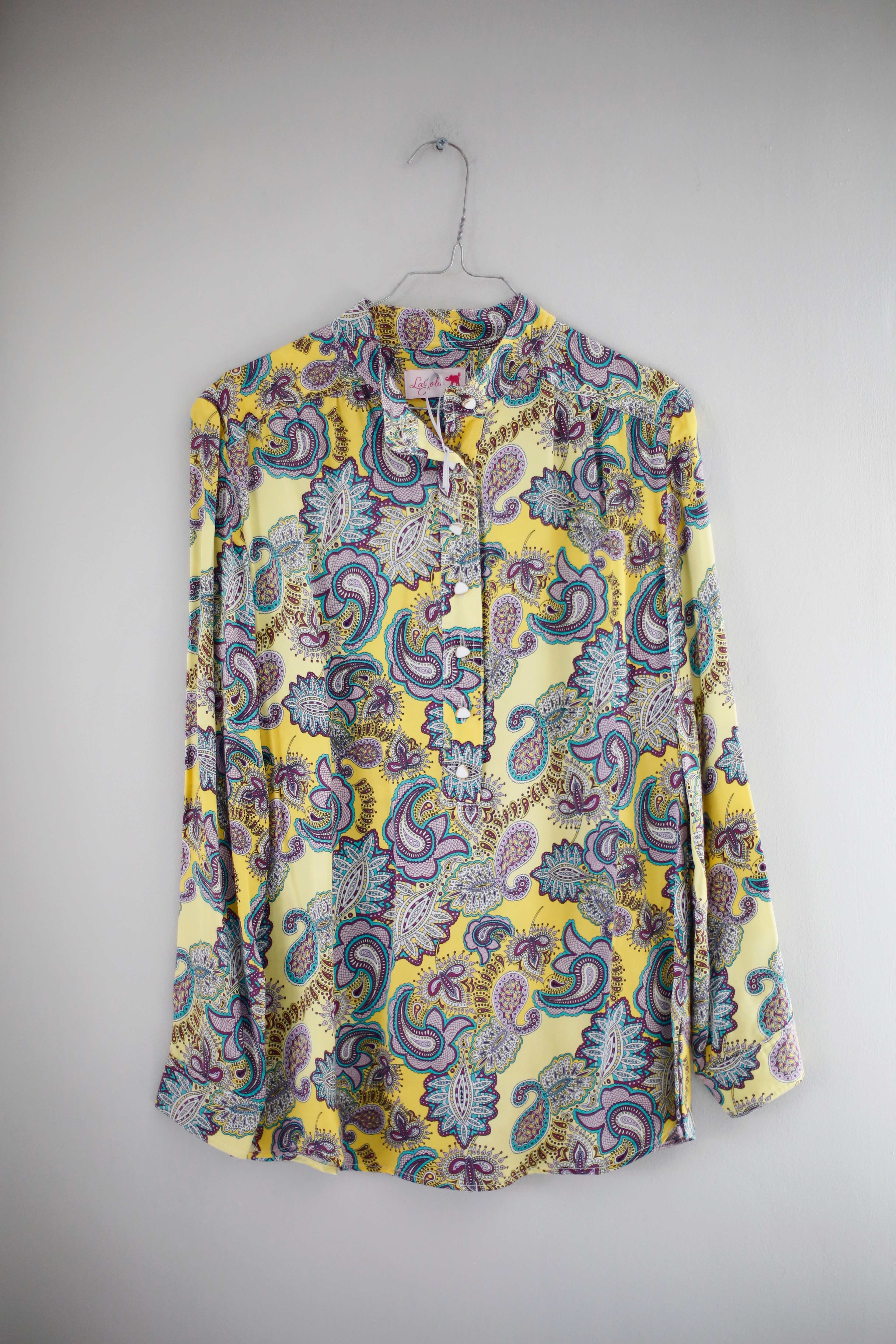 La Jolie Bluse Gelb Paisley Muster 36 S Lila Flieder Hemd Langärmlig