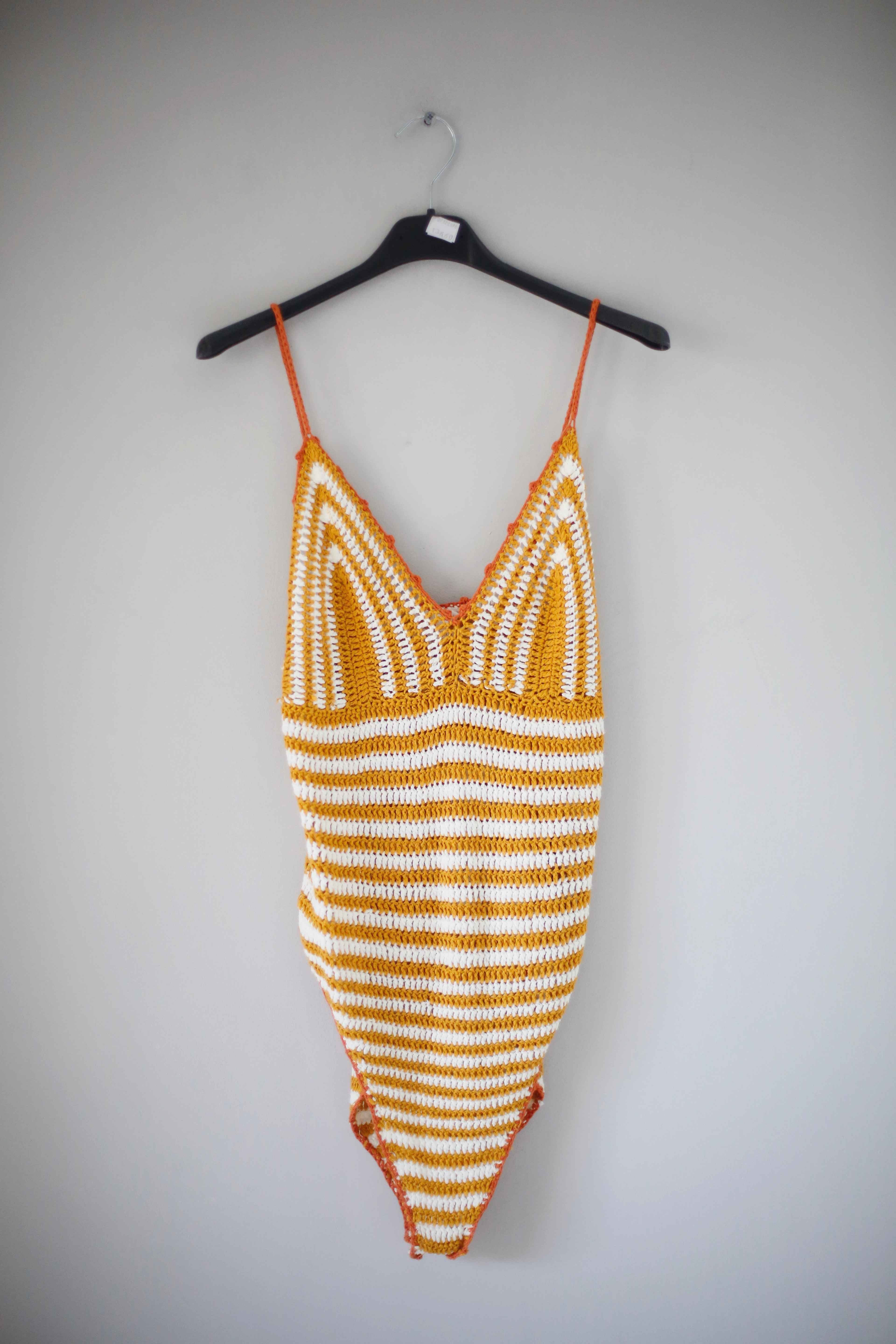 Out from under Badeanzug gestrickt gehäkelt 38 M orange weiß gestreift