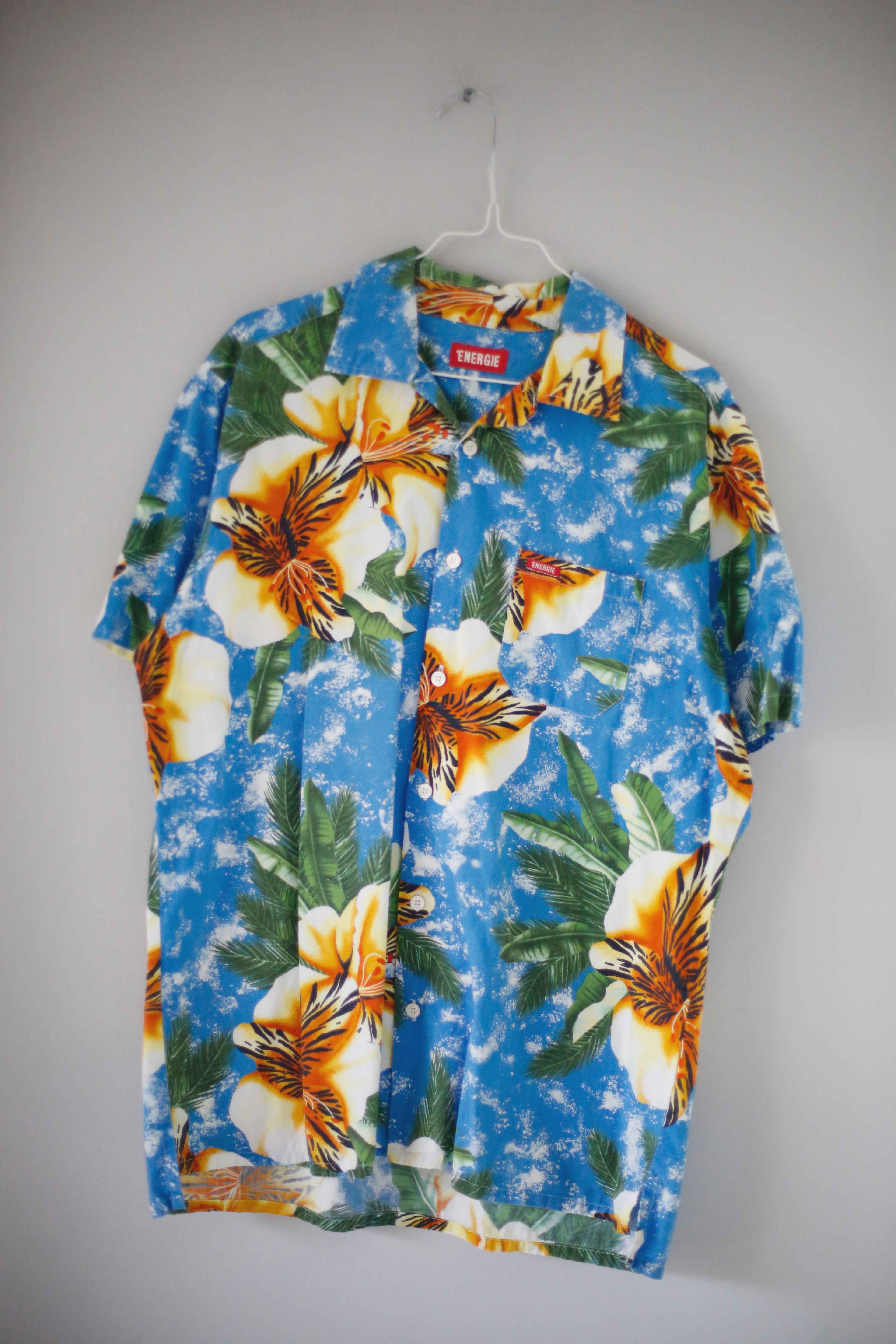 Energie true Vintage Hawaiihemd Hemd blau Bluem M L Shirt 90s