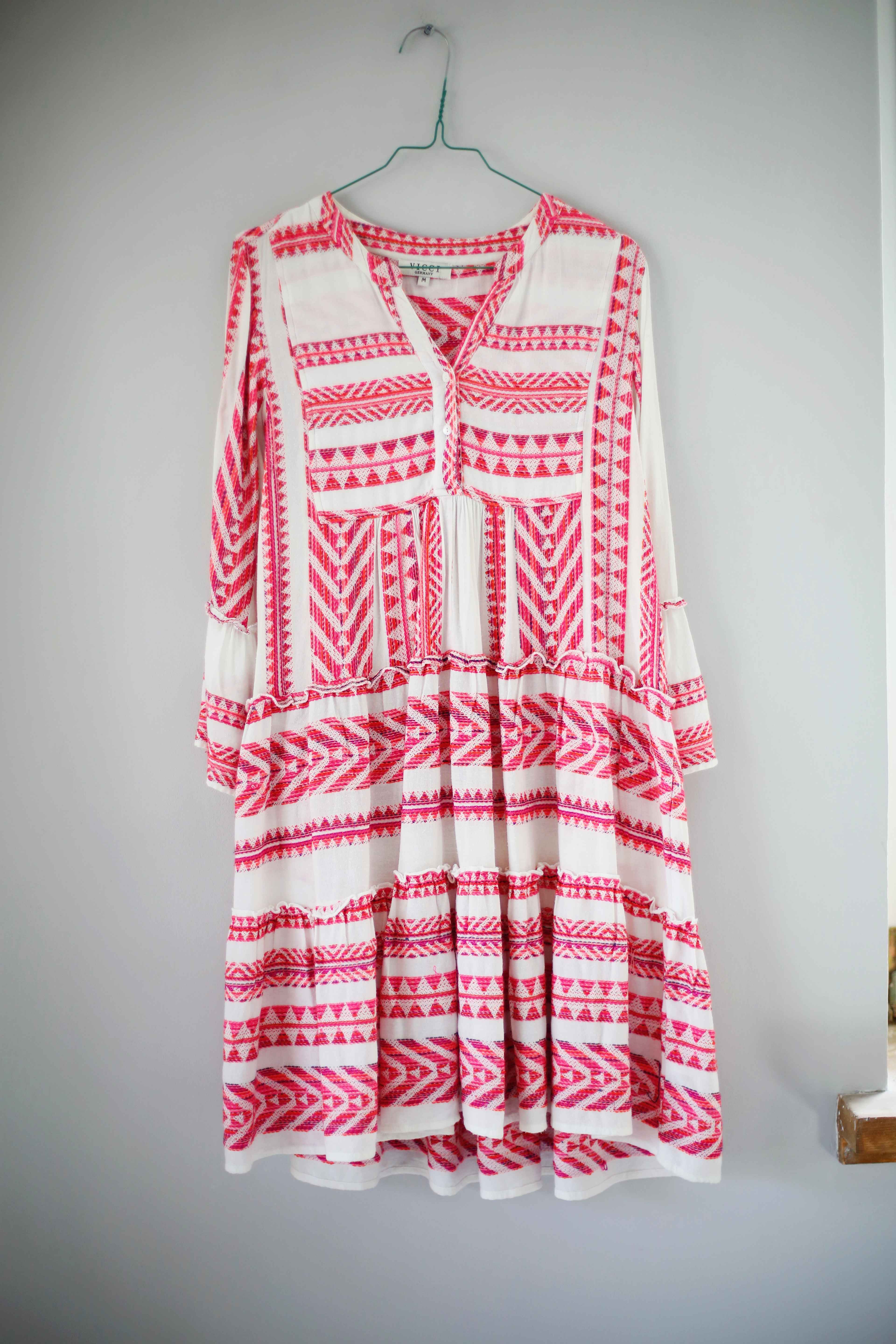Vicci Kleid 38 M Pink Weiß Aztekenmuster Midi Midikleid Sommerkleid Strandkleid