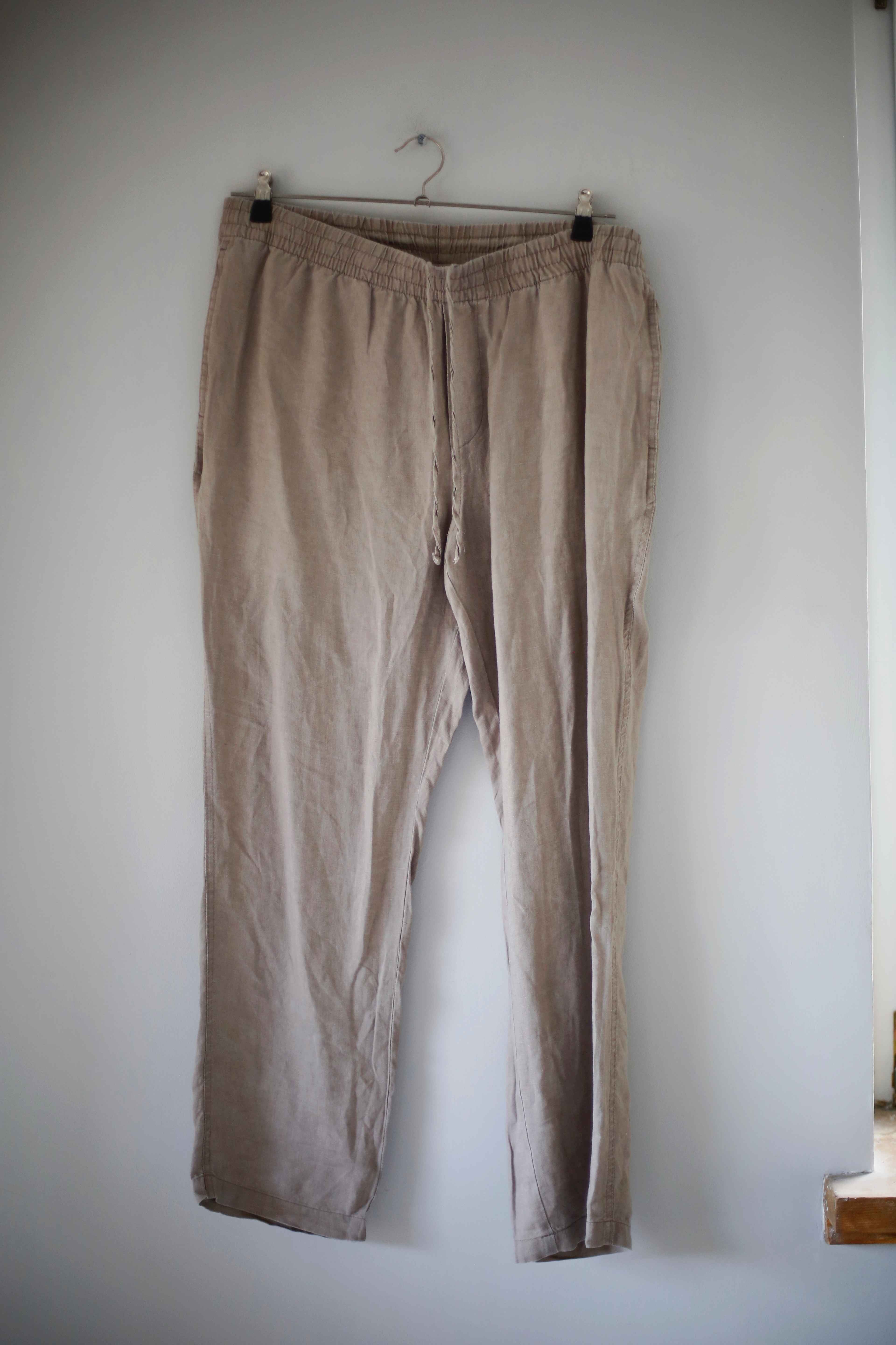 H&M Leinenhose Leinen braun XL regular fit straight taupe Stoffhose