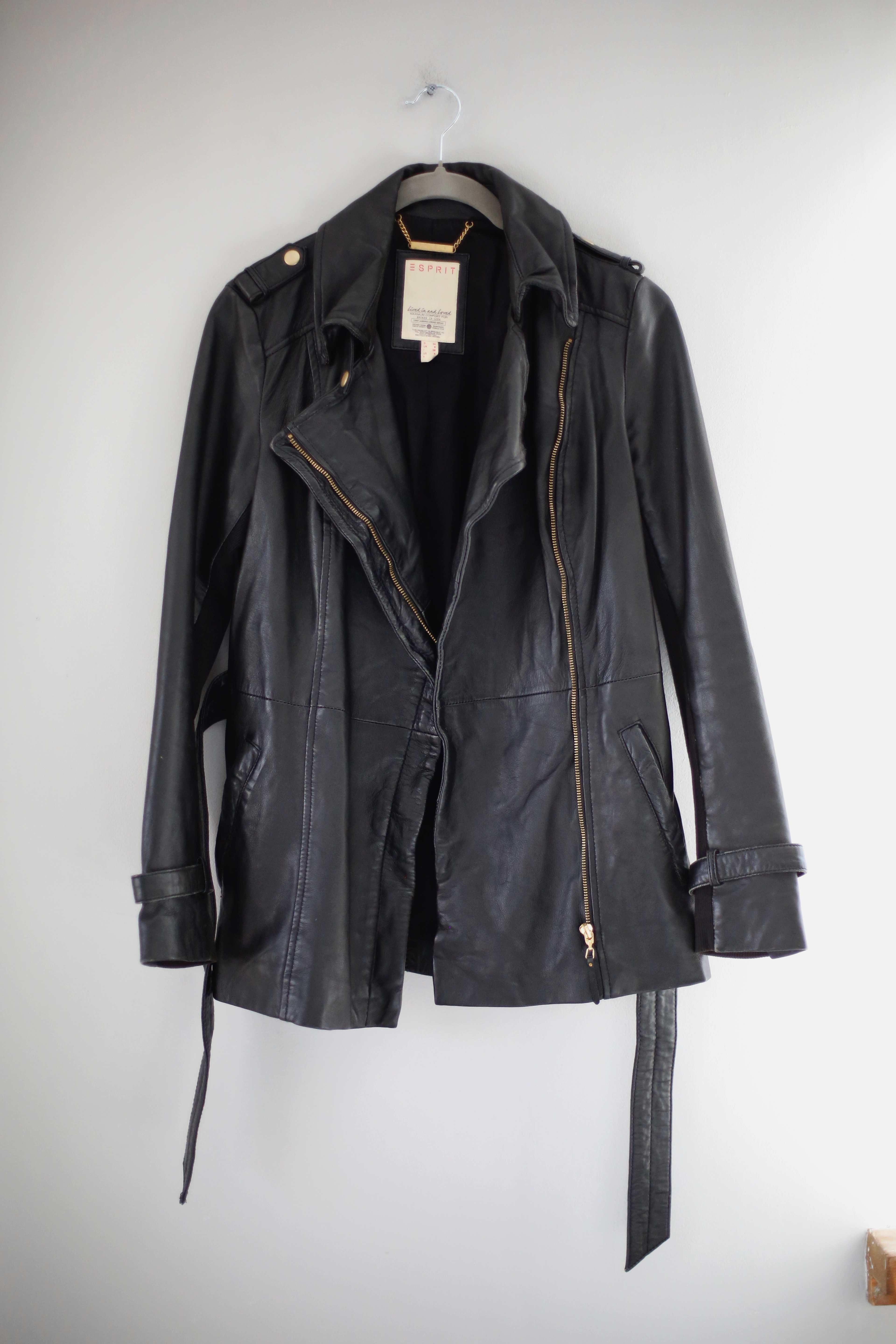 Esprit Lederjacke Jacke schwarz 34 S XS 36 Bikerjacke Biker