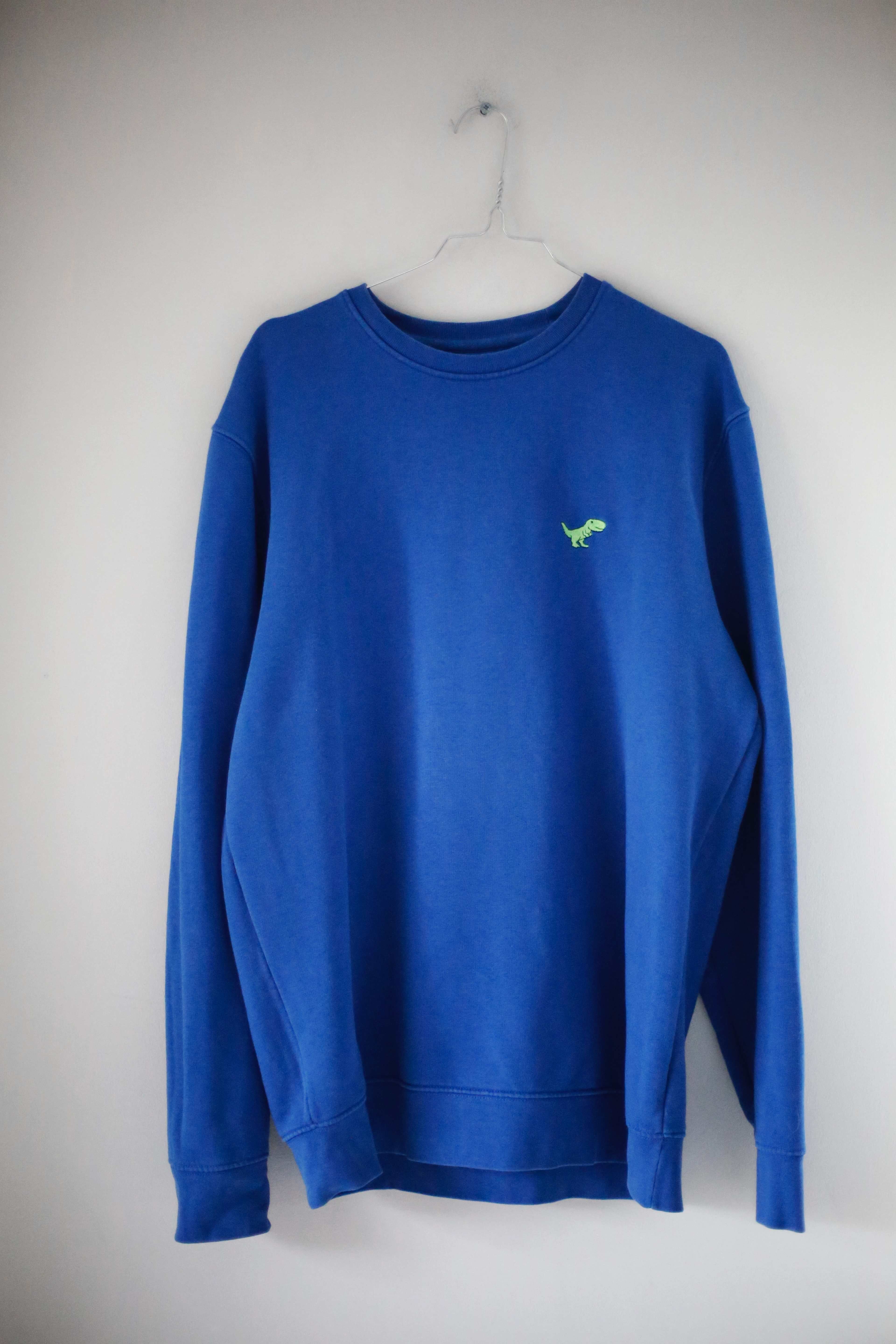 Pullover XL Dunkelblau Dino bestickt Blau Sweater Hoodie einfarbig
