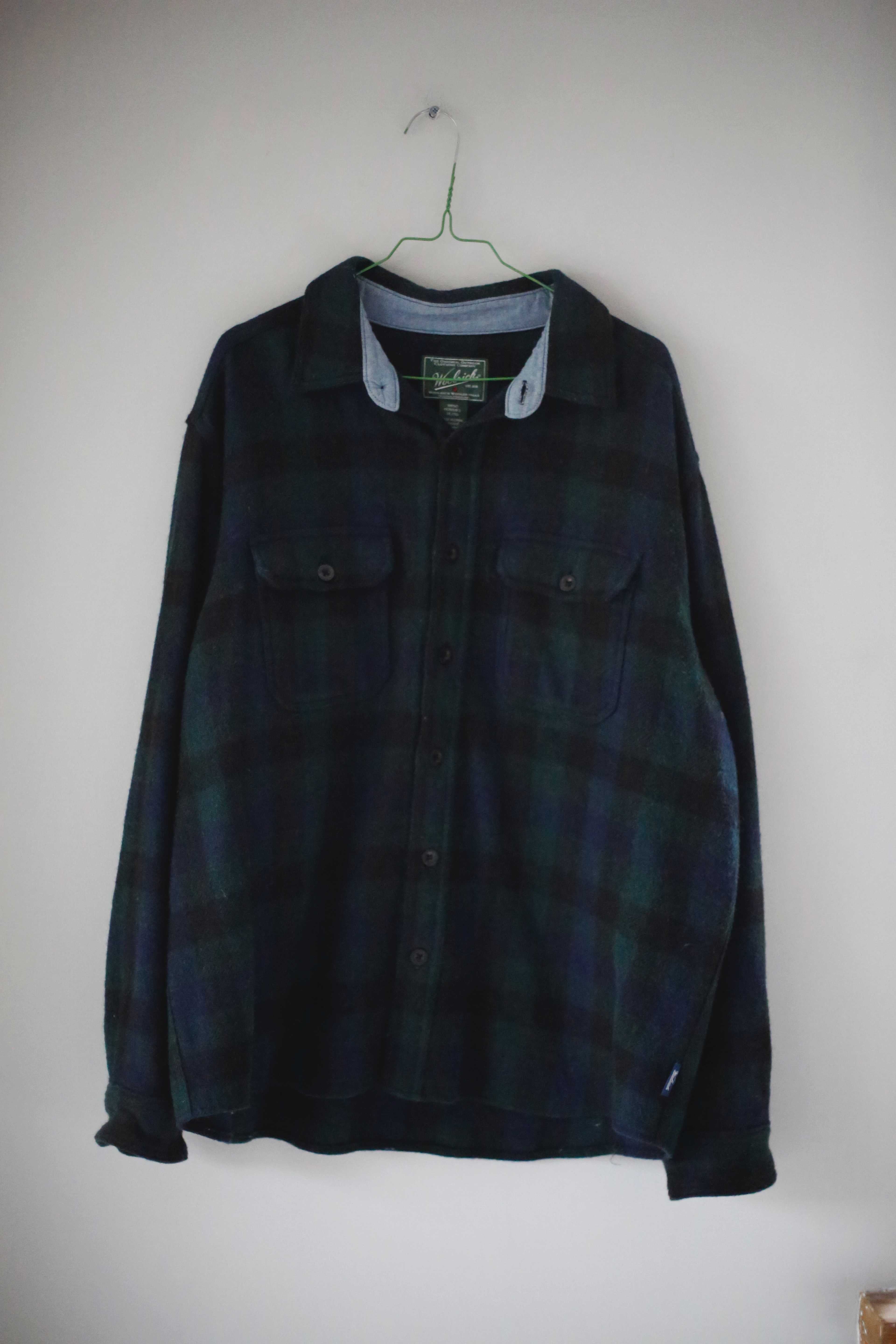 Woolrich Hemd Blau Grün Wollhemd XL Wolle kariert Hemdjacke