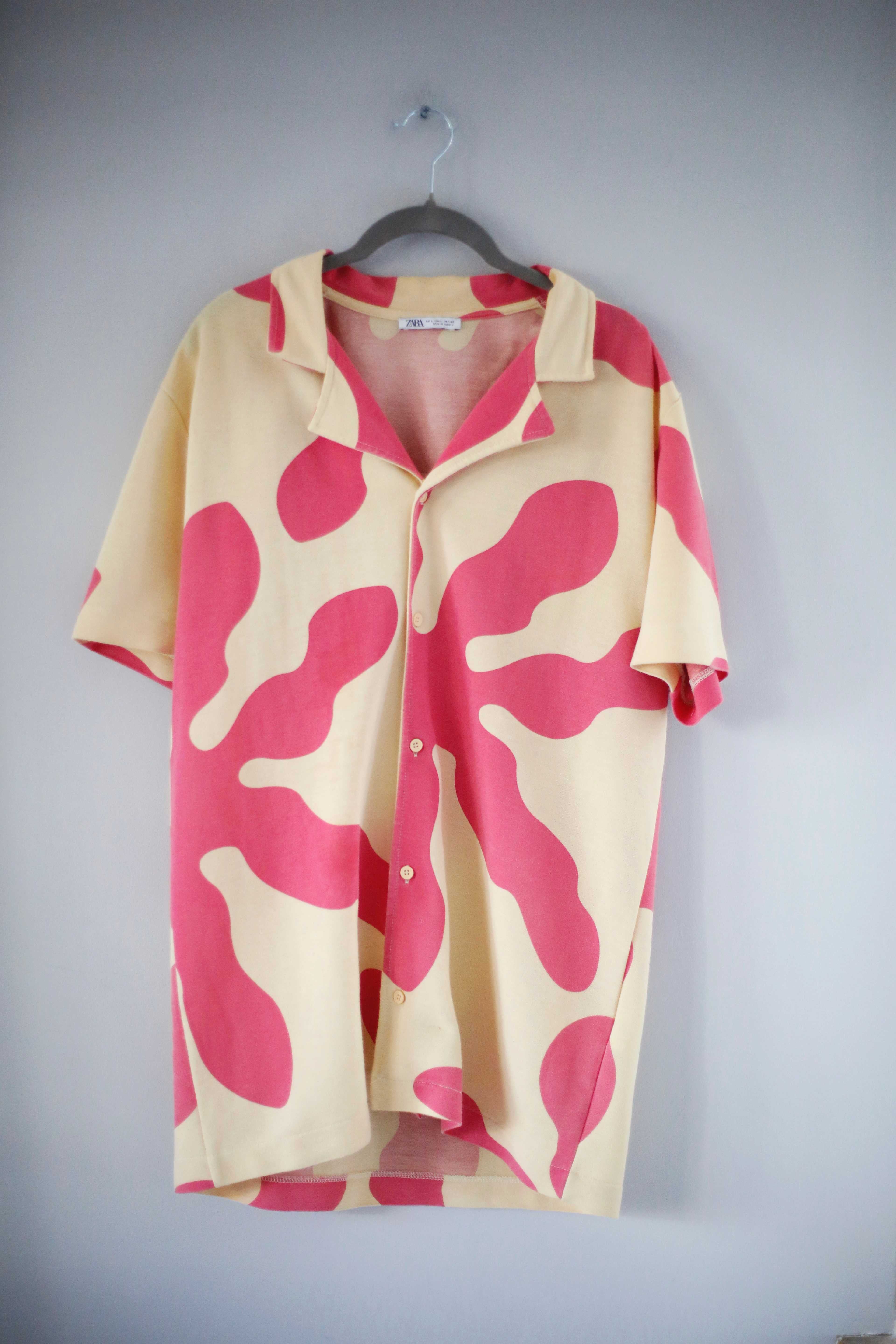 Zara Hemd Shirt Pink Gelb L Waves Sommerhemd geknöpft