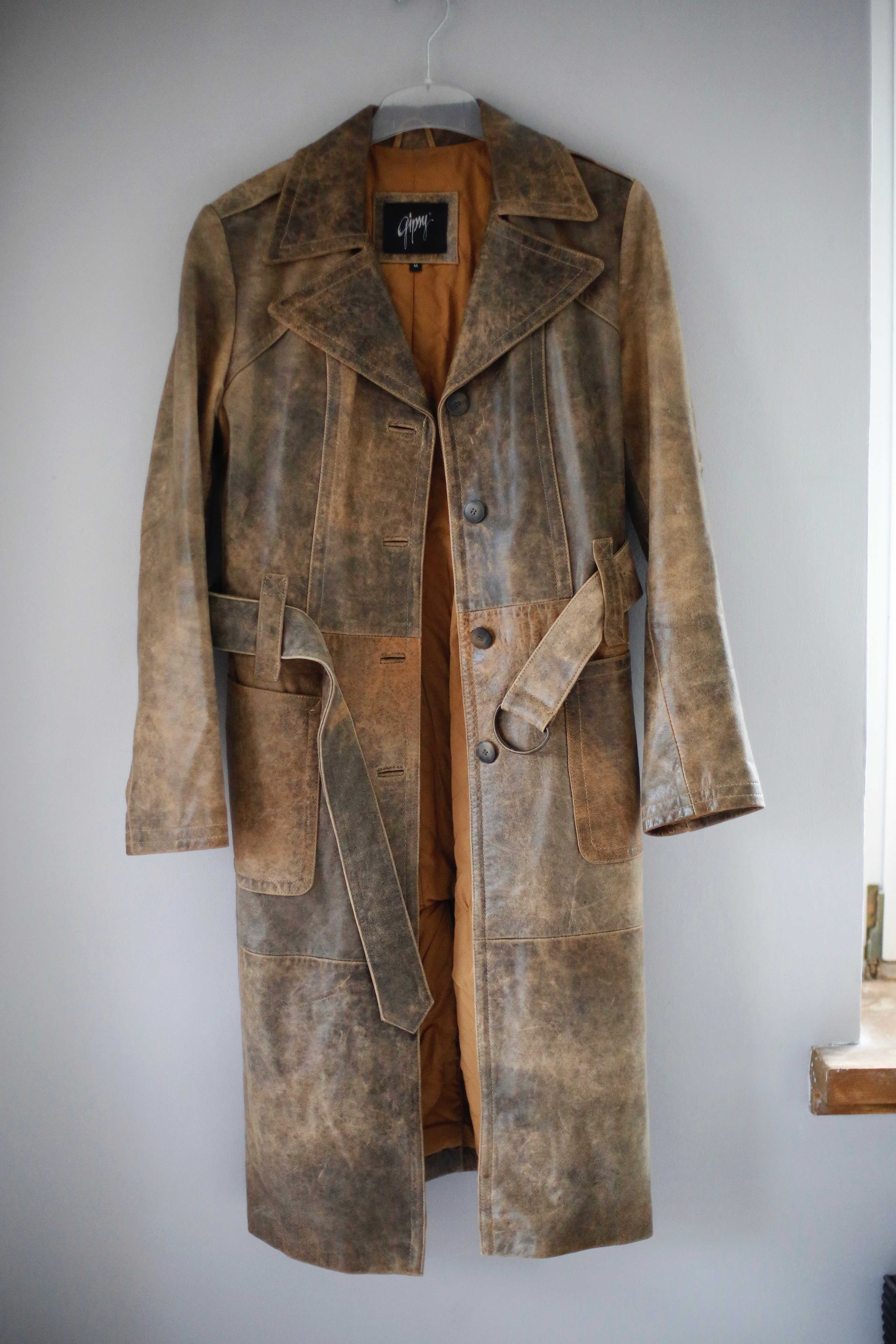 Gipsy Mantel Ledermantel Braun 38 M Beige Trenchcoat Wickelmantel Glattleder