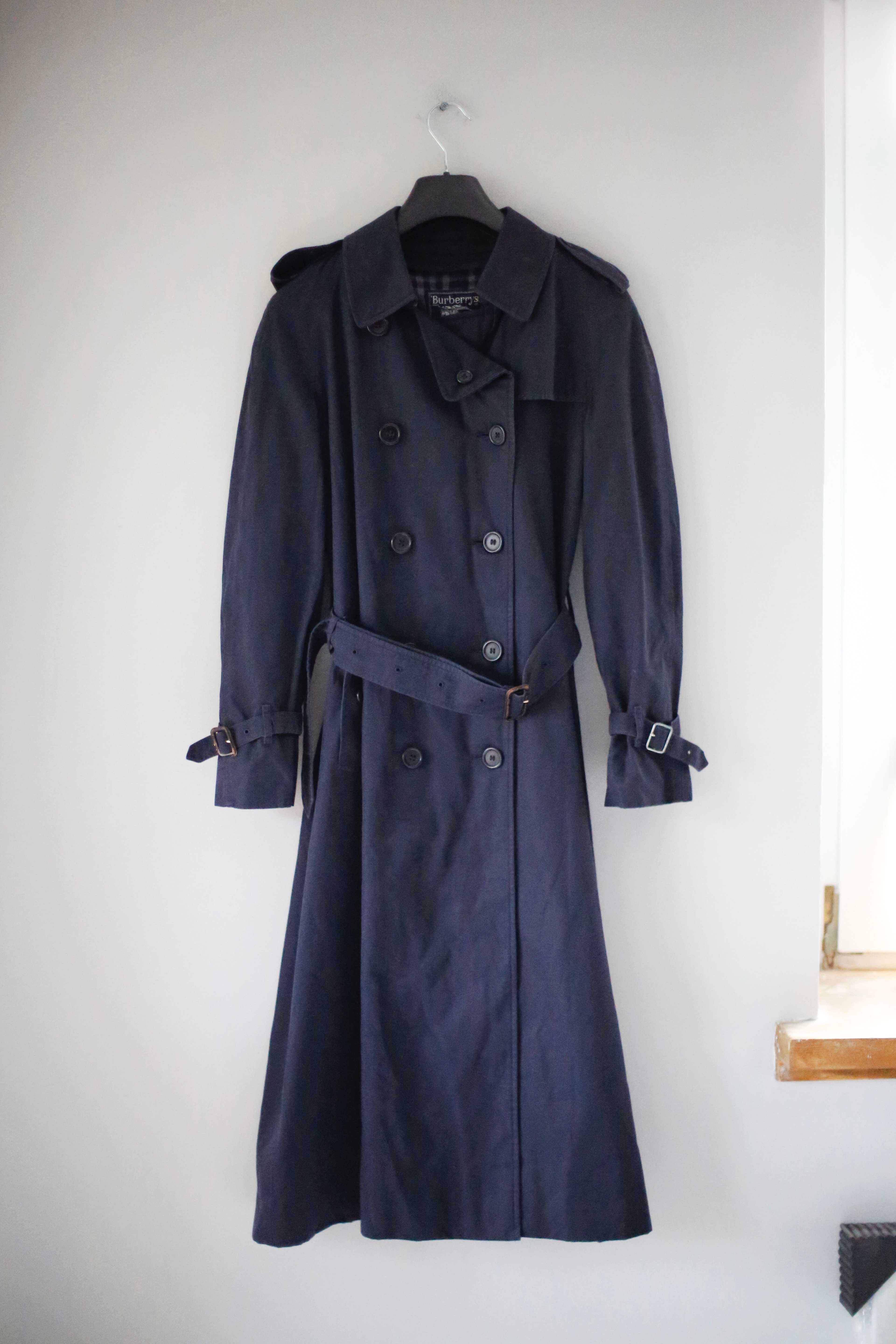 Burberry's Mantel Blau Dunkelblau Trenchcoat Made in England Jacke true Vintage 36 S
