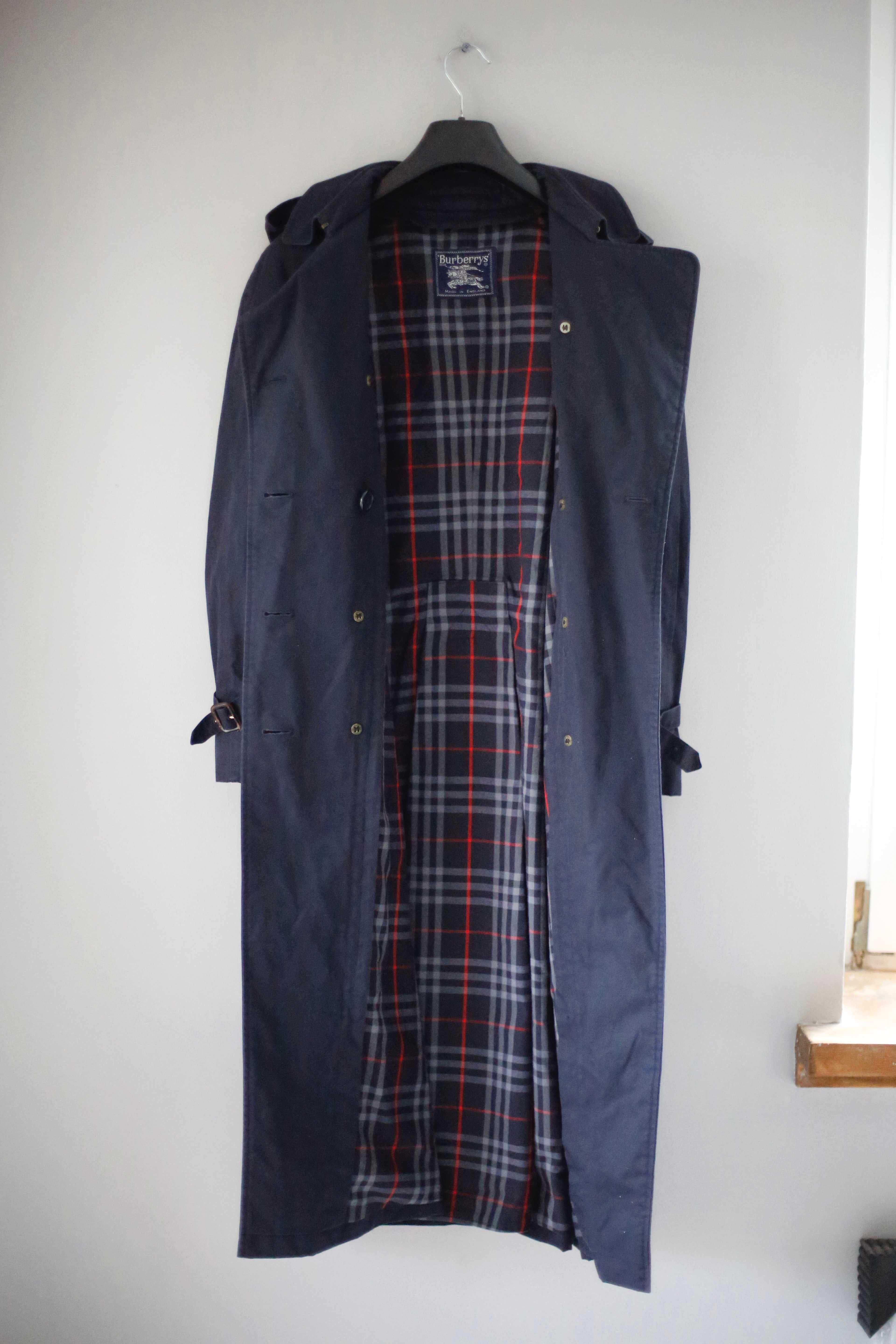 Burberry's Mantel Blau Dunkelblau Trenchcoat Made in England Jacke true Vintage 36 S