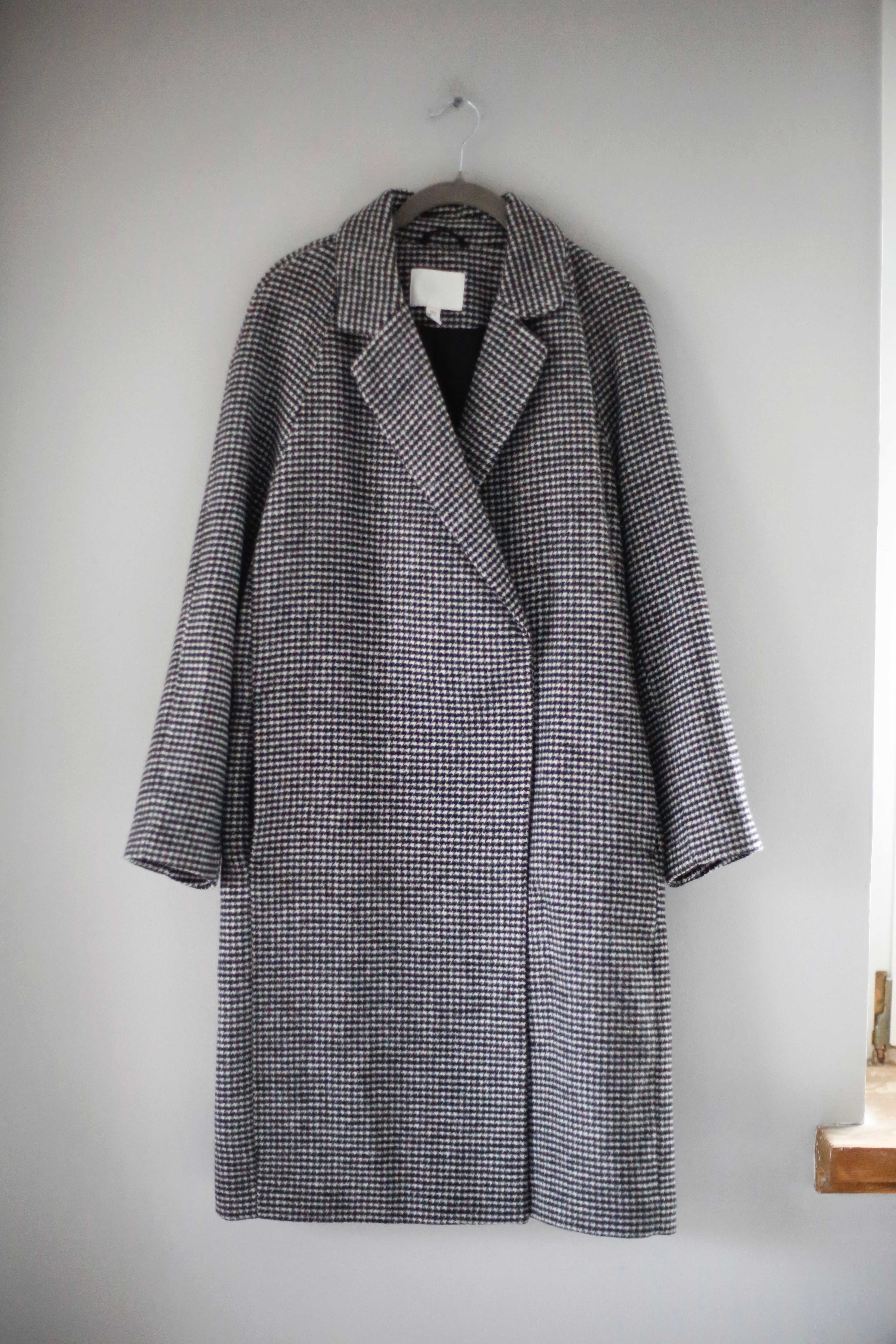 H&M Mantel schwarz weiß XS 34 Jacke Hahnentrittmuster basic grafisch