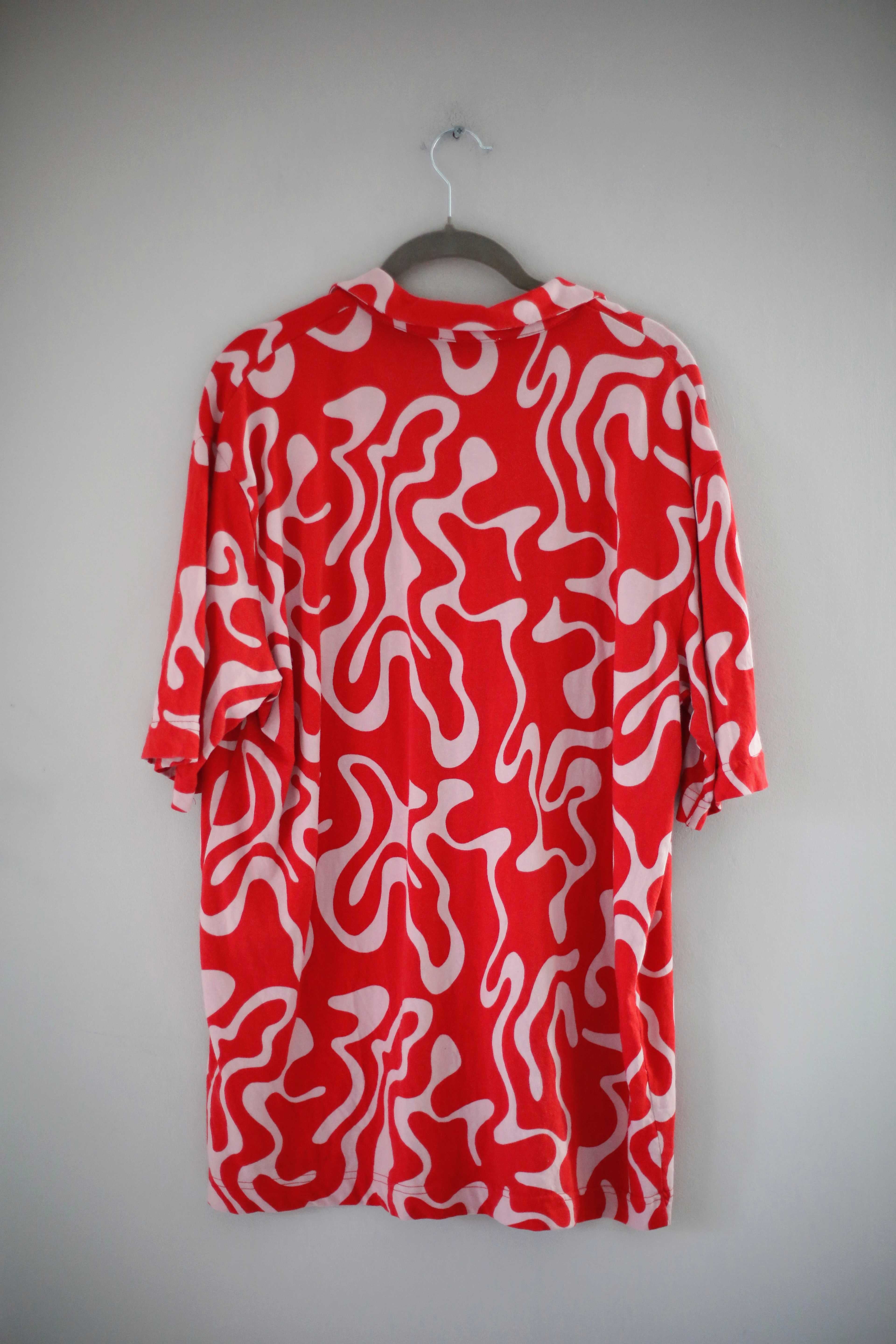 Zara Hemd Shirt Waves Rot Rosa L Sommerhemd geometrisch Formen Dopamin