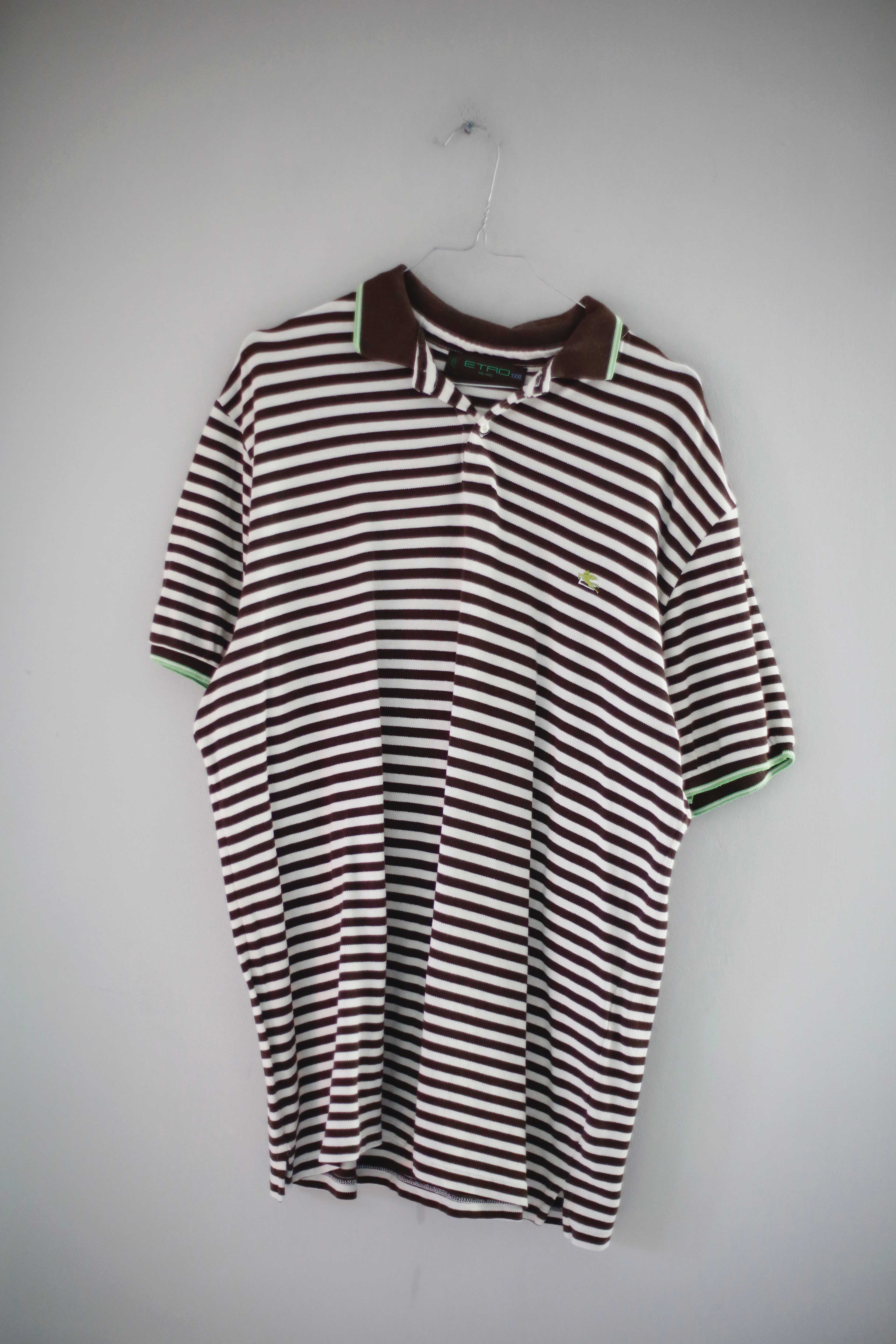 Etro Milano Shirt Poloshirt Braun Weiß gestreift Streifenshirt XXXL
