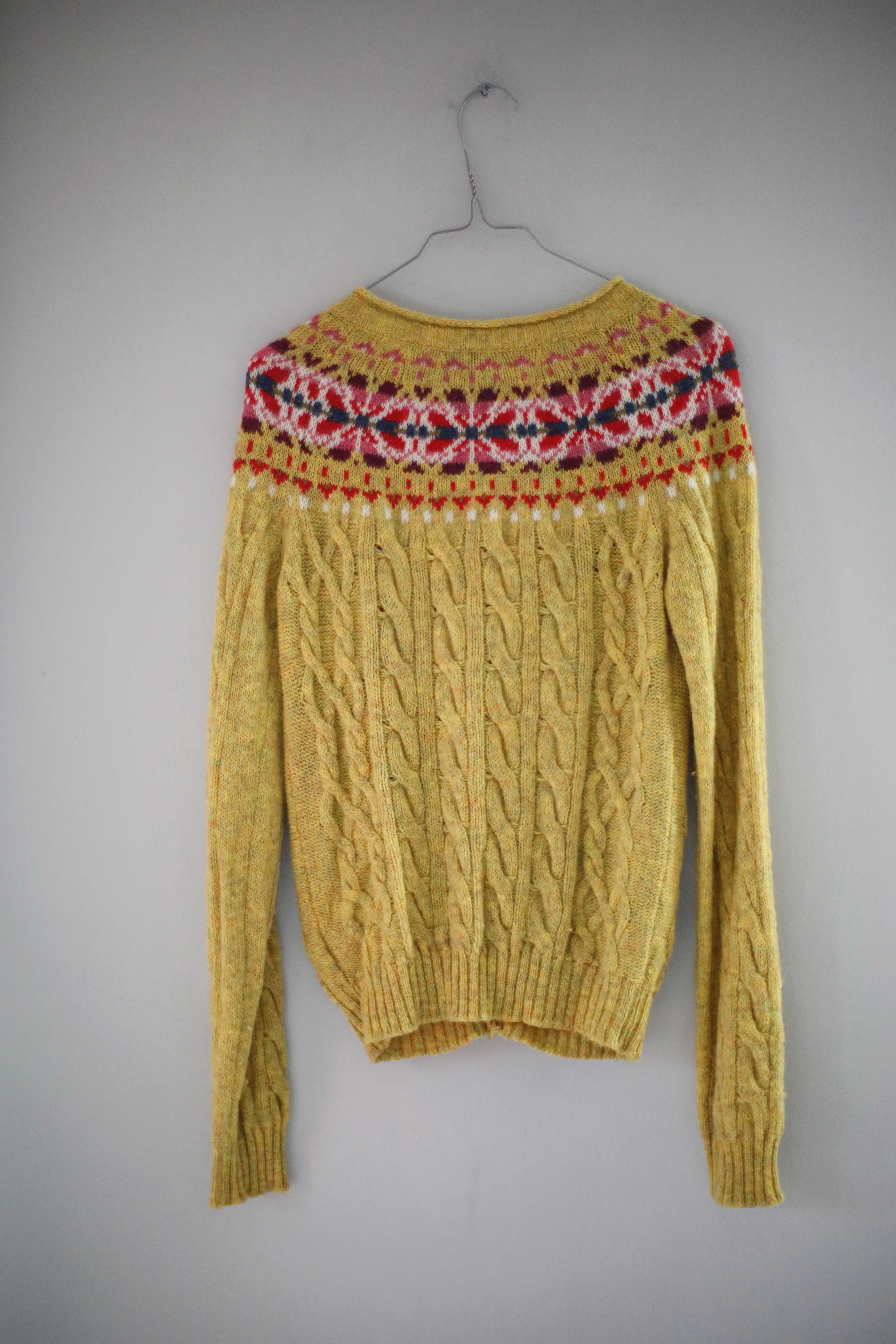 United Colors of Benetton Strickjacke 36 S gestrickt Cardigan Zopfmuster Schurwolle