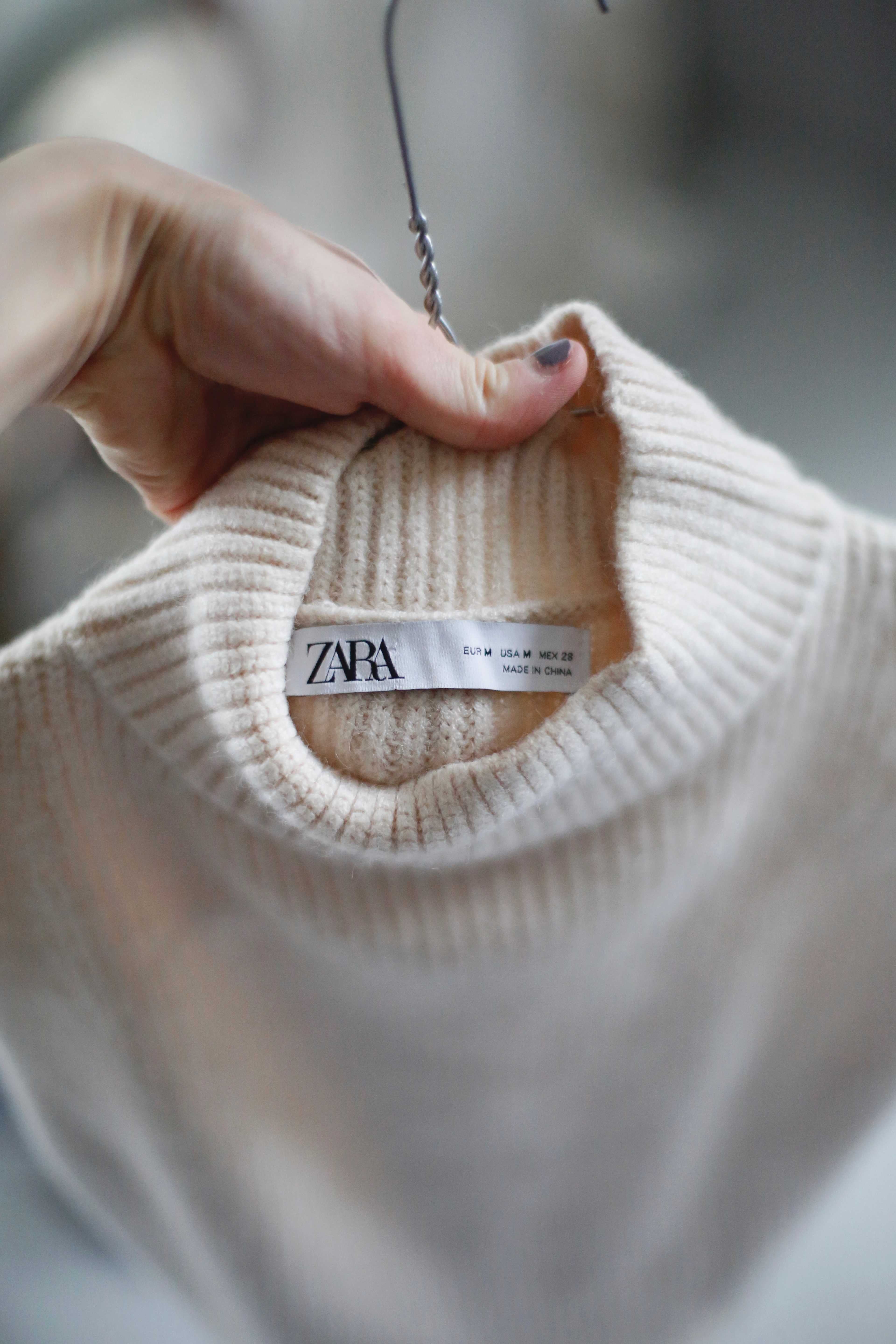 Zara Pullunder Weste gestrickt Creme Oberteil basic 38 M knit wear