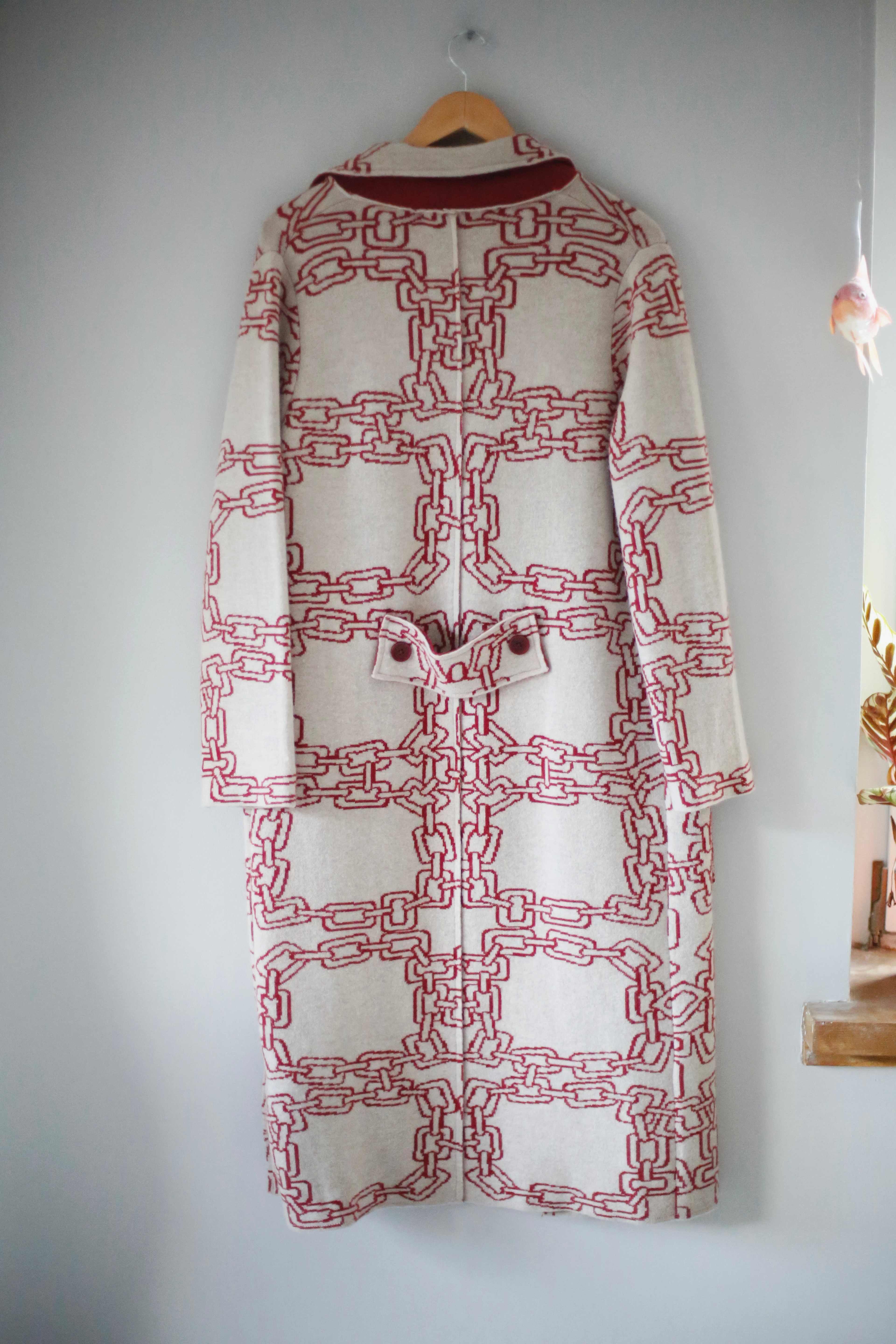 Herzensangelegenheit Strickjacke Cardigan Rot Beige 36 S Muster Maxistrickjacke Mantel