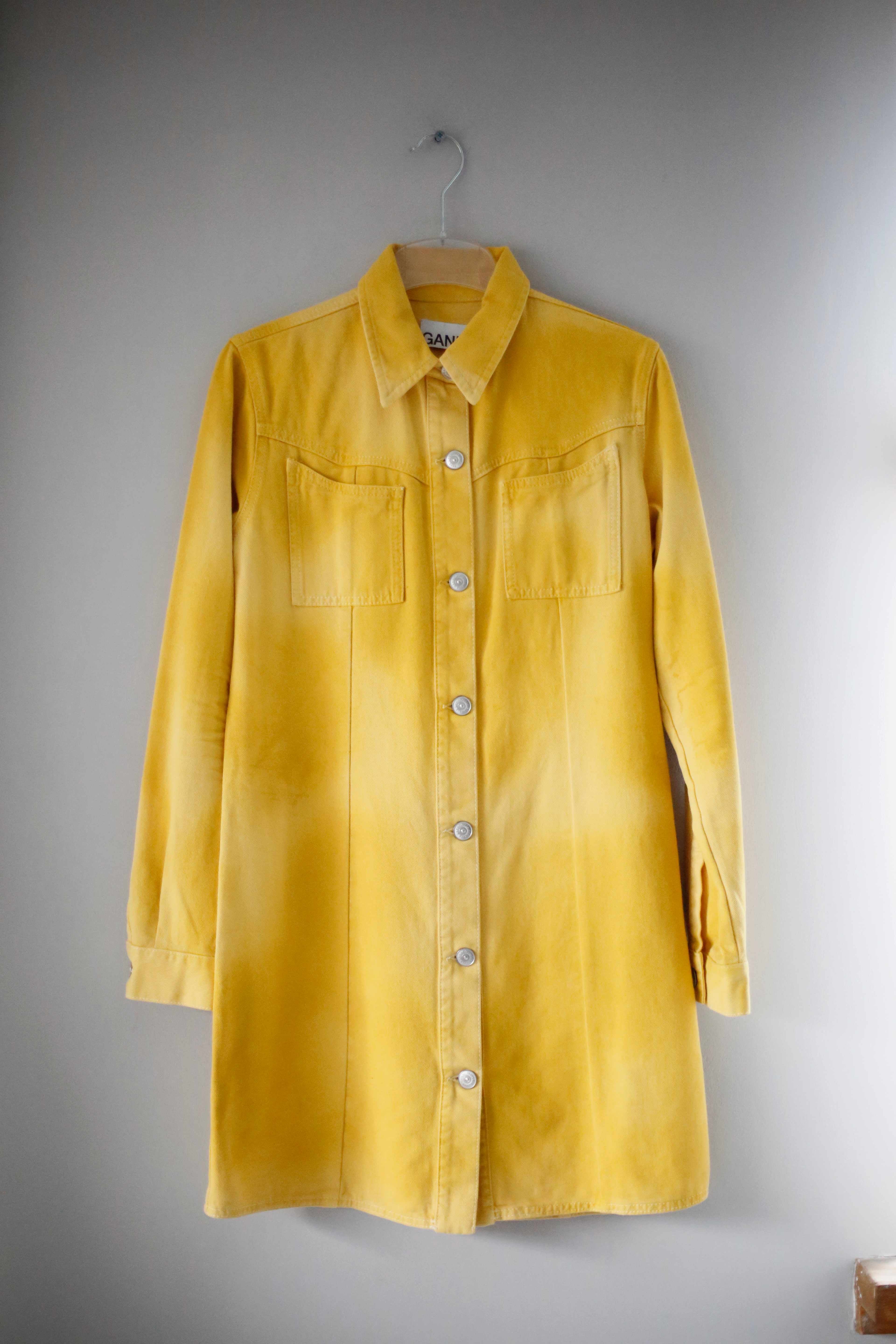 Ganni Kleid Midi Midikleid Batik Senfgelb 38 M basic neuwertig