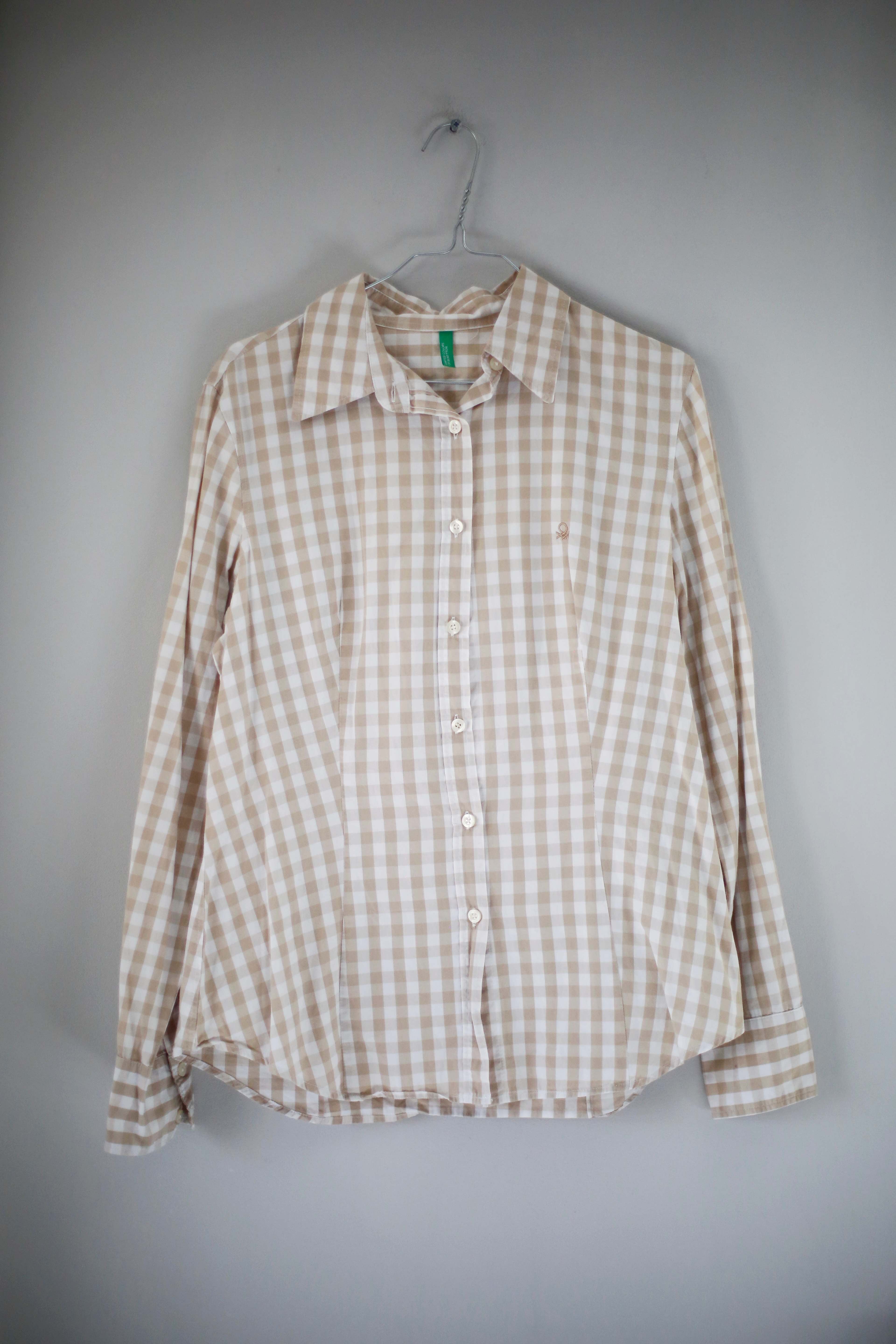 United Colors of Benetton Hemd Shirt Bluse beige braun kariert 38 M