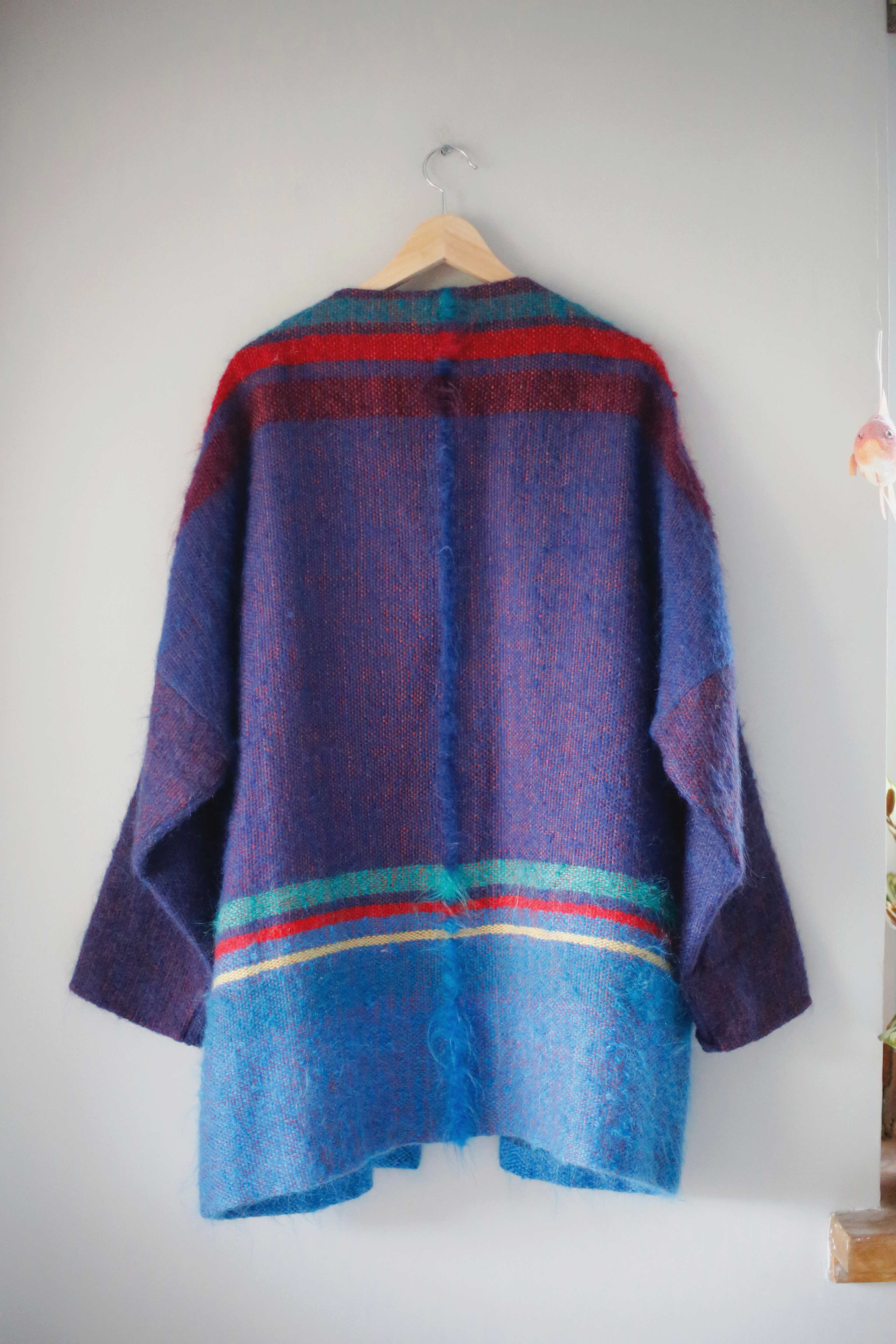 GF Design Strickjacke Blau Mohair Wolle Wollstrickjacke Handwoven M L Mantel Jacke