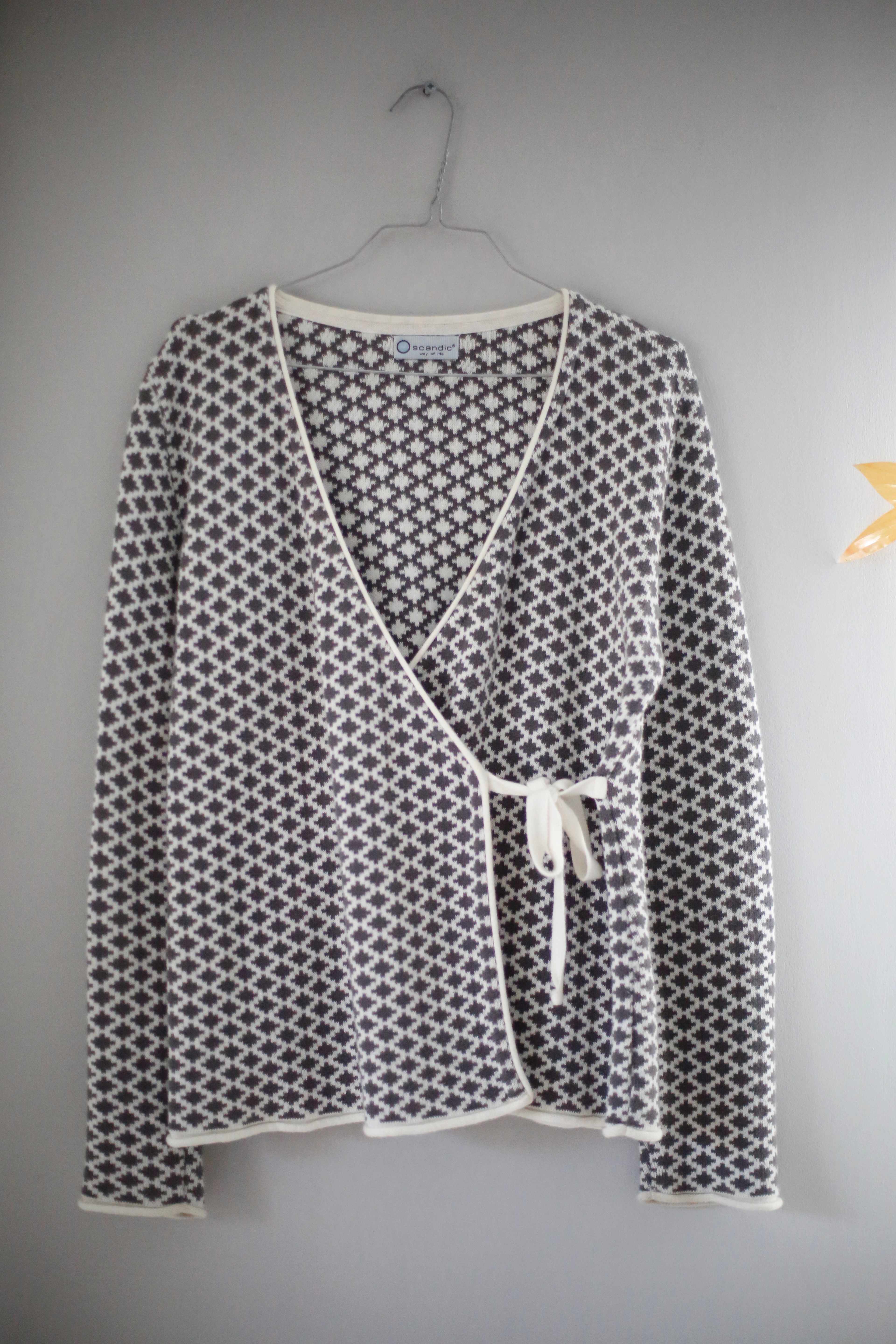 Scandic Jacke Strickjacke Cardigan 38 M Wickeljacke grau Muster gemustert