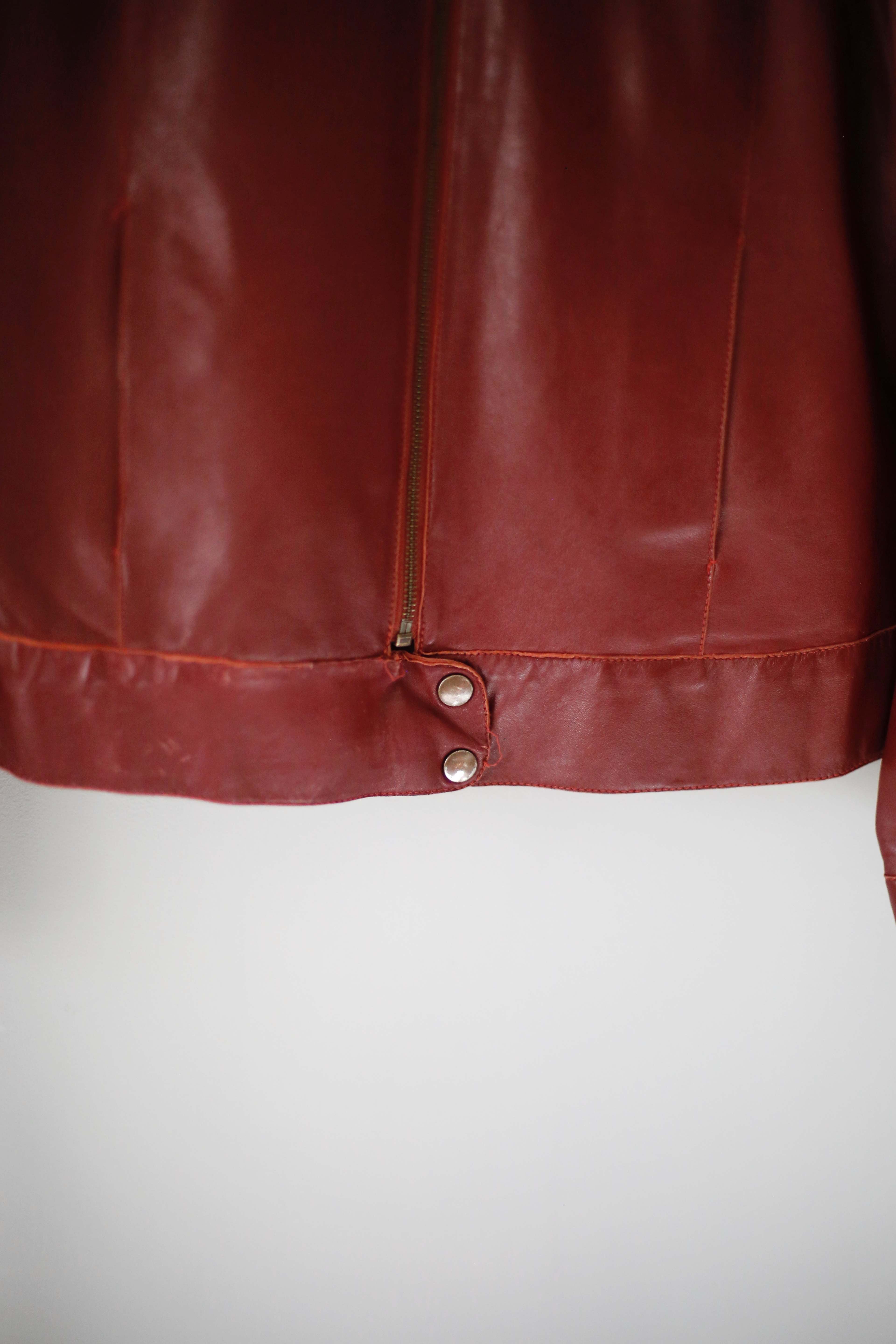 Hennes true Vintage Lederjacke Bikerjacke rot weinrot 38 M basic