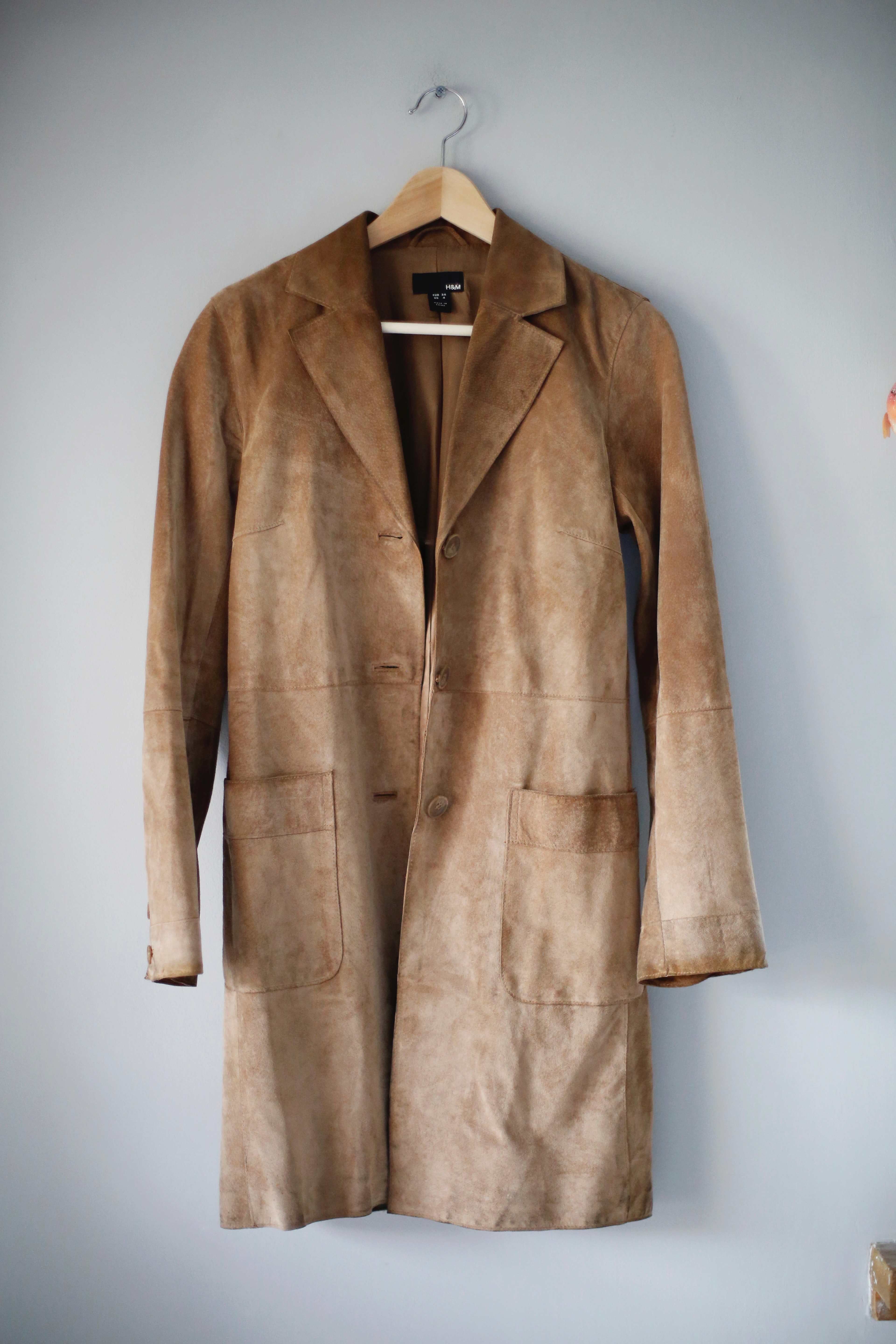 H&M true Vintage Mantel Wildledermantel braun 34 lang Jacke