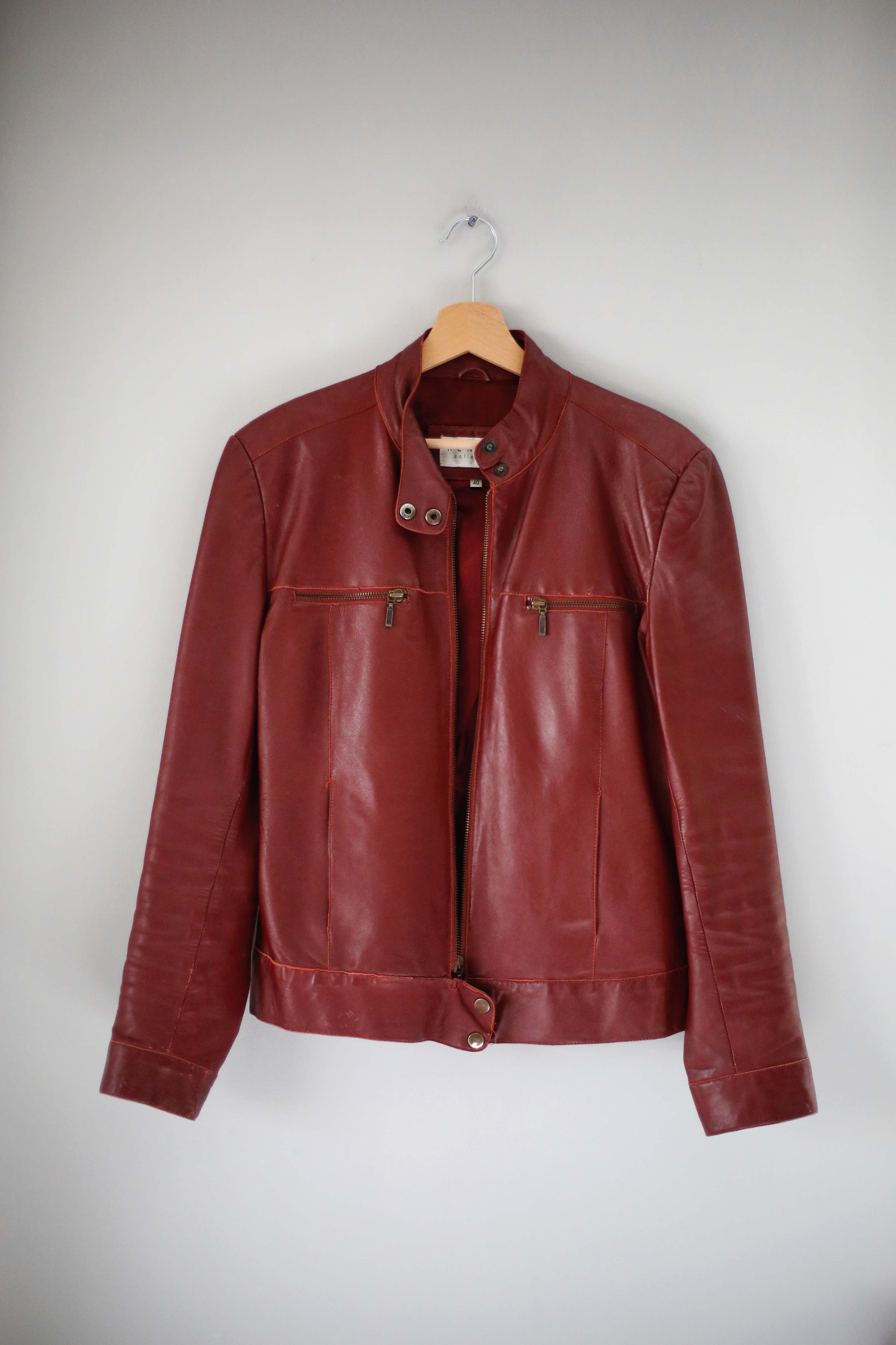 Hennes true Vintage Lederjacke Bikerjacke rot weinrot 38 M basic