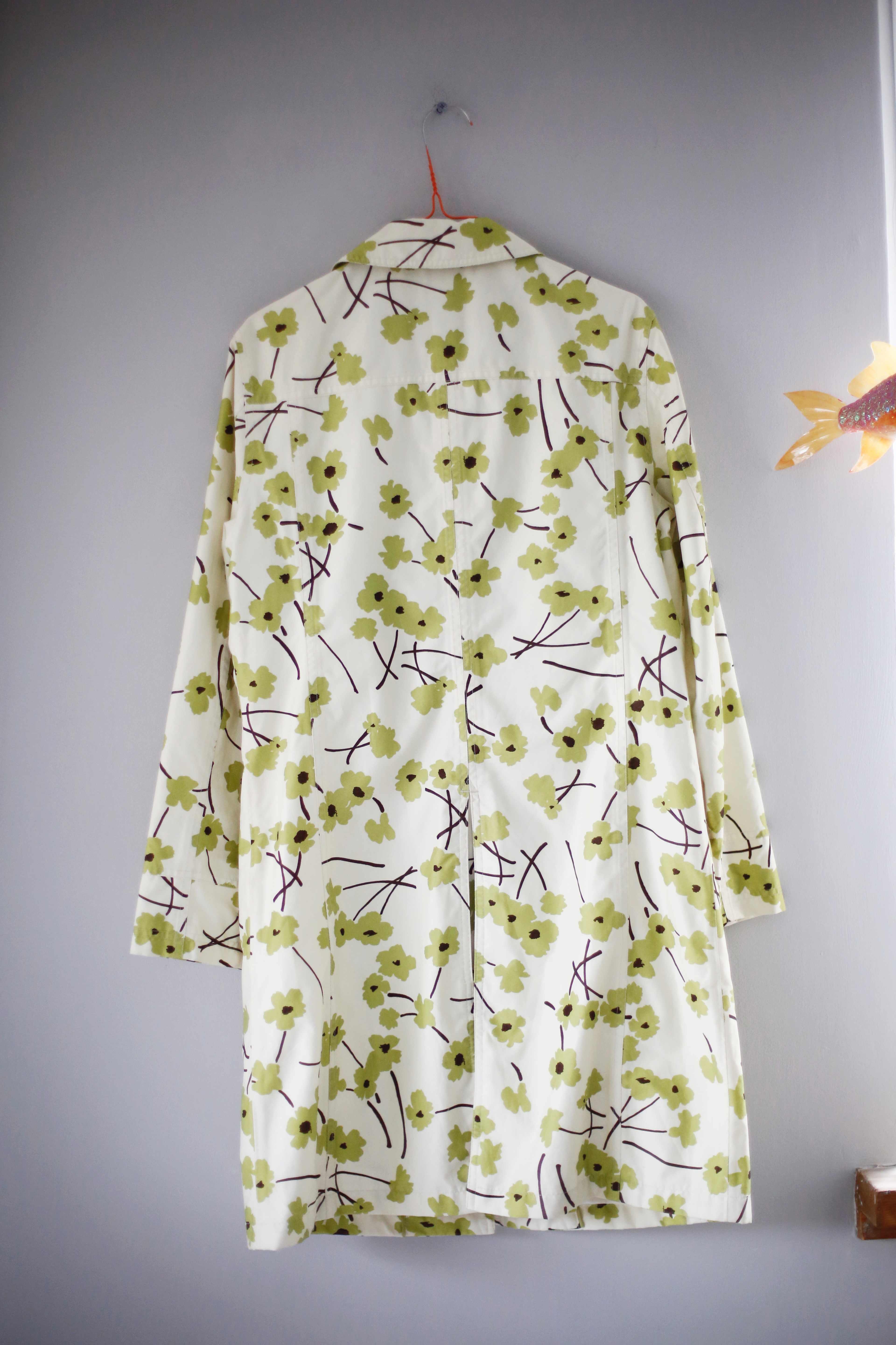 Marie Lund Mantel weiß Trenchcoat 36 S 38 M Blumen Grün Muster Jacke