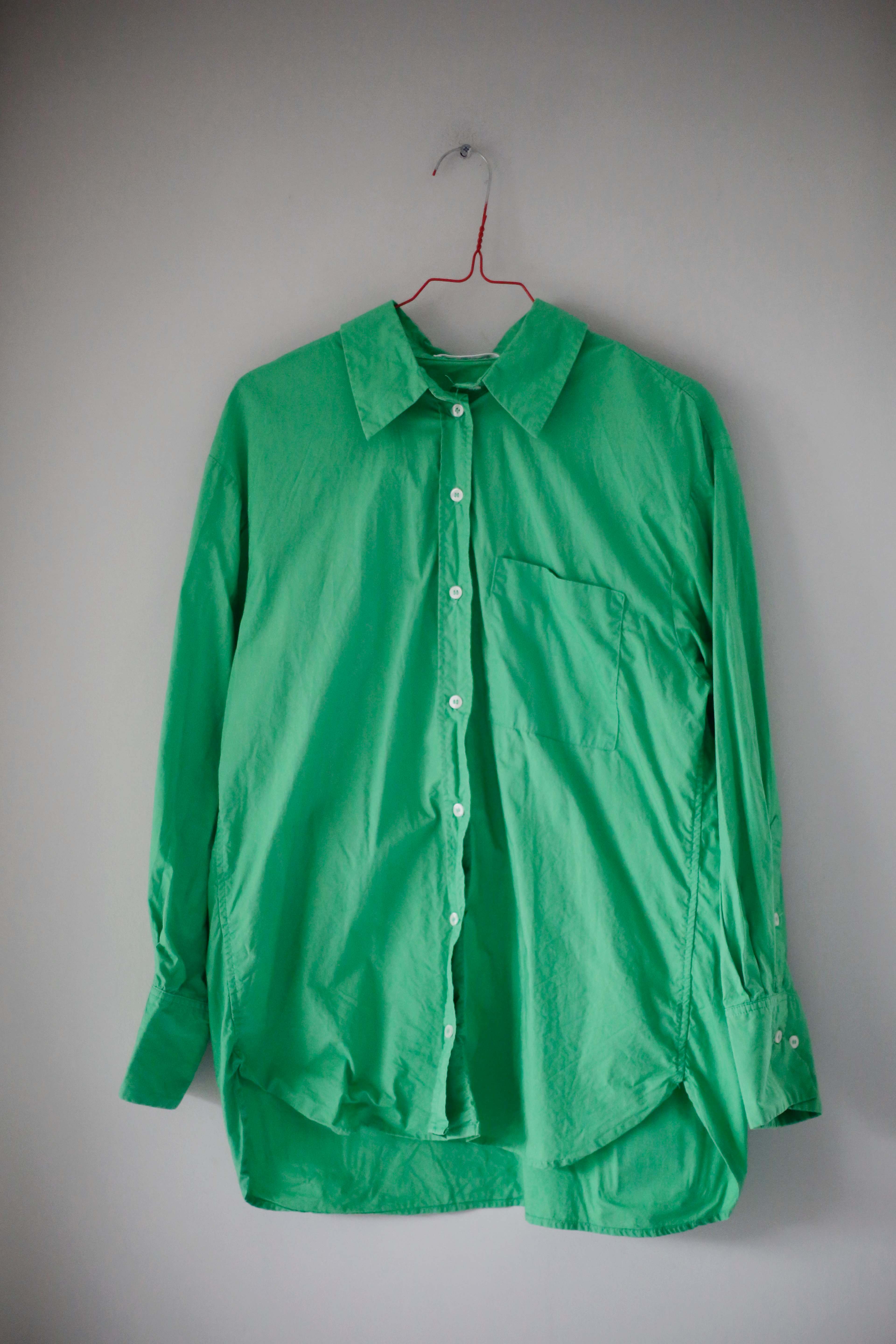 Mango Bluse grün langarm 36 S basic einfarbig Shirt Oberteil
