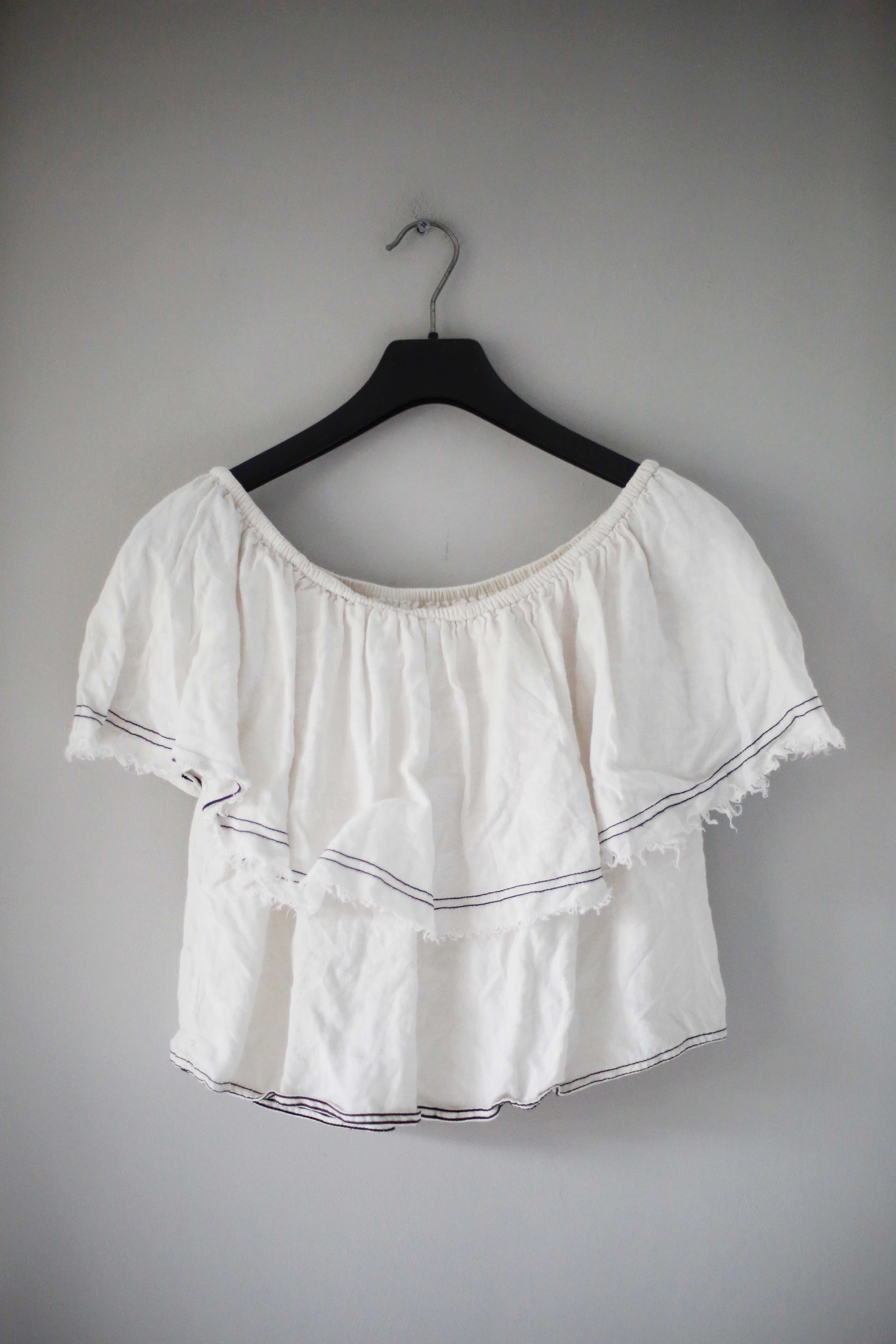 Zara Top weiss weiß Leinen Leinentop Carmen Shirt Hippie Bohemian 38 M