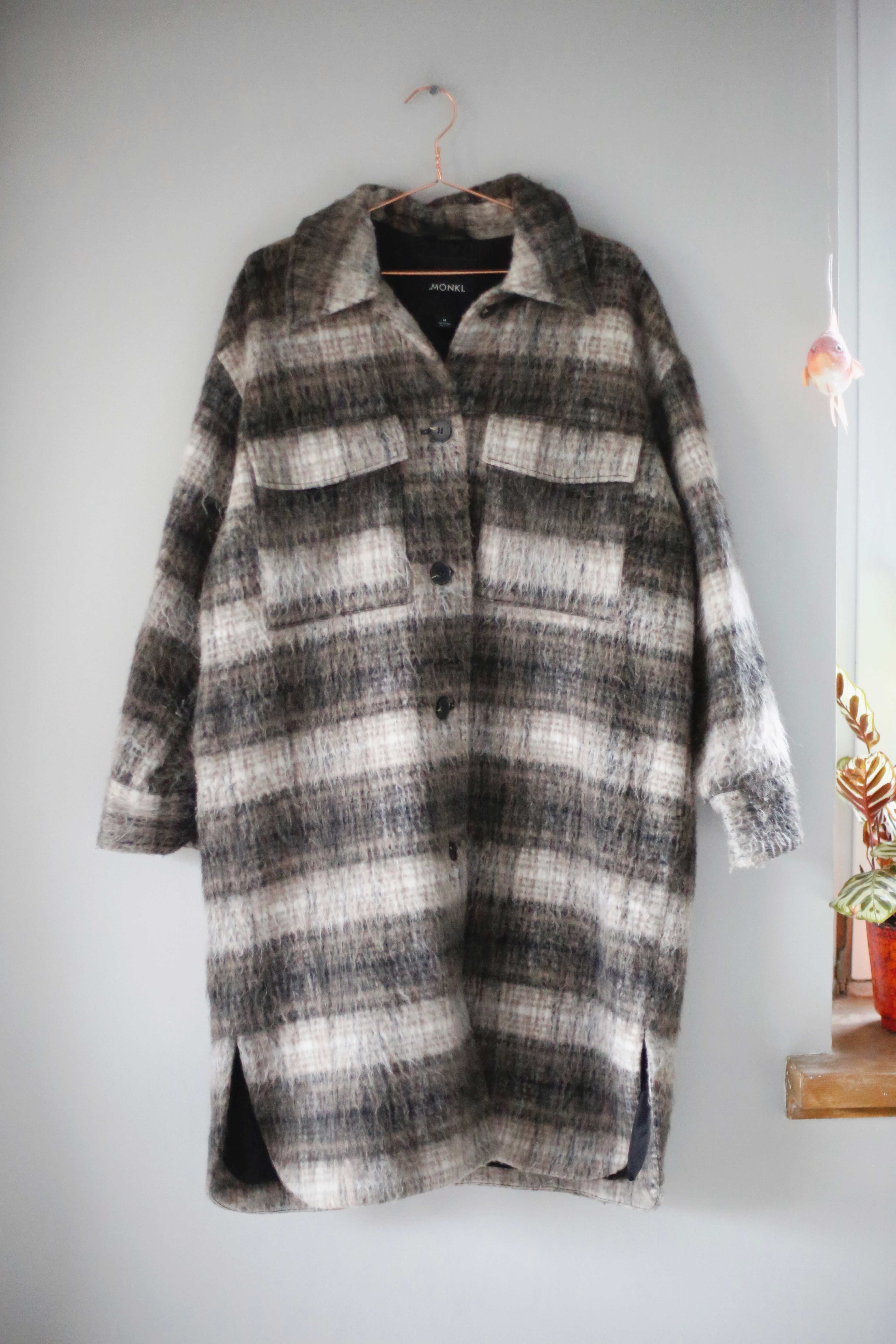 Monki Jacke Mantel braun kariert Hemdjacke 38 M Mantel