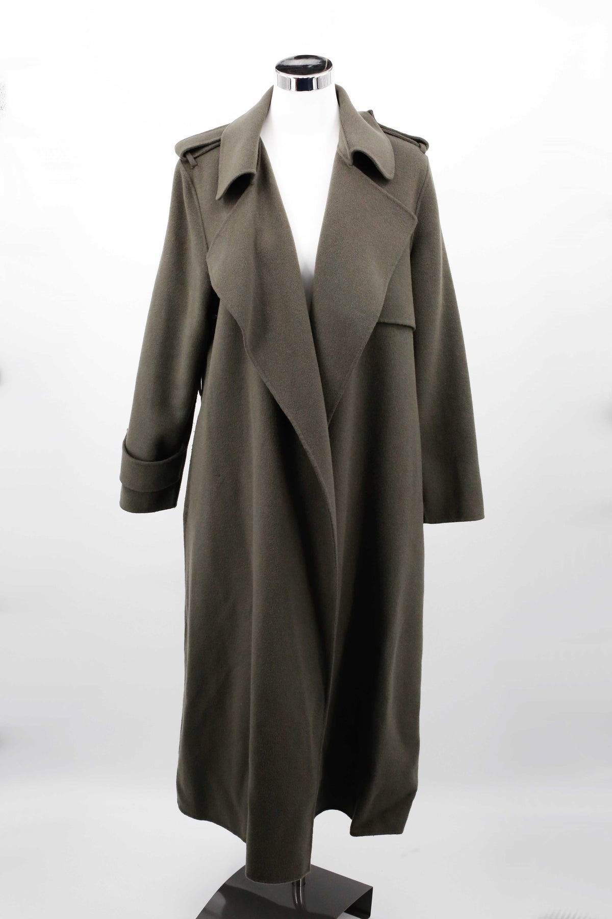 Massimo Dutti Trenchcoat Grün 38 M Mantel lang Wolle Wollmantel