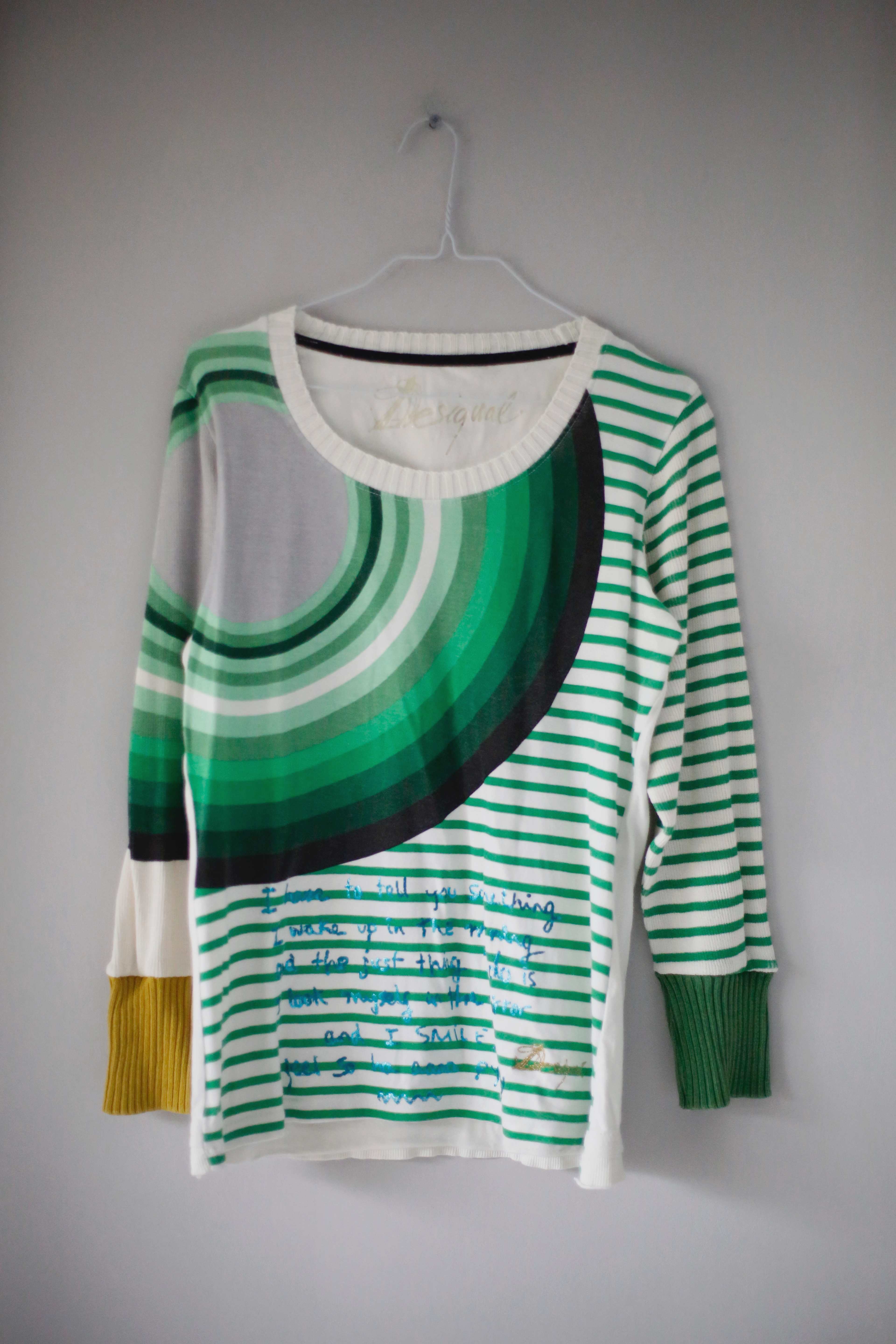 Desigual Longsleeve Shirt Oberteil Grün Weiß 38 M Pullover Sweater