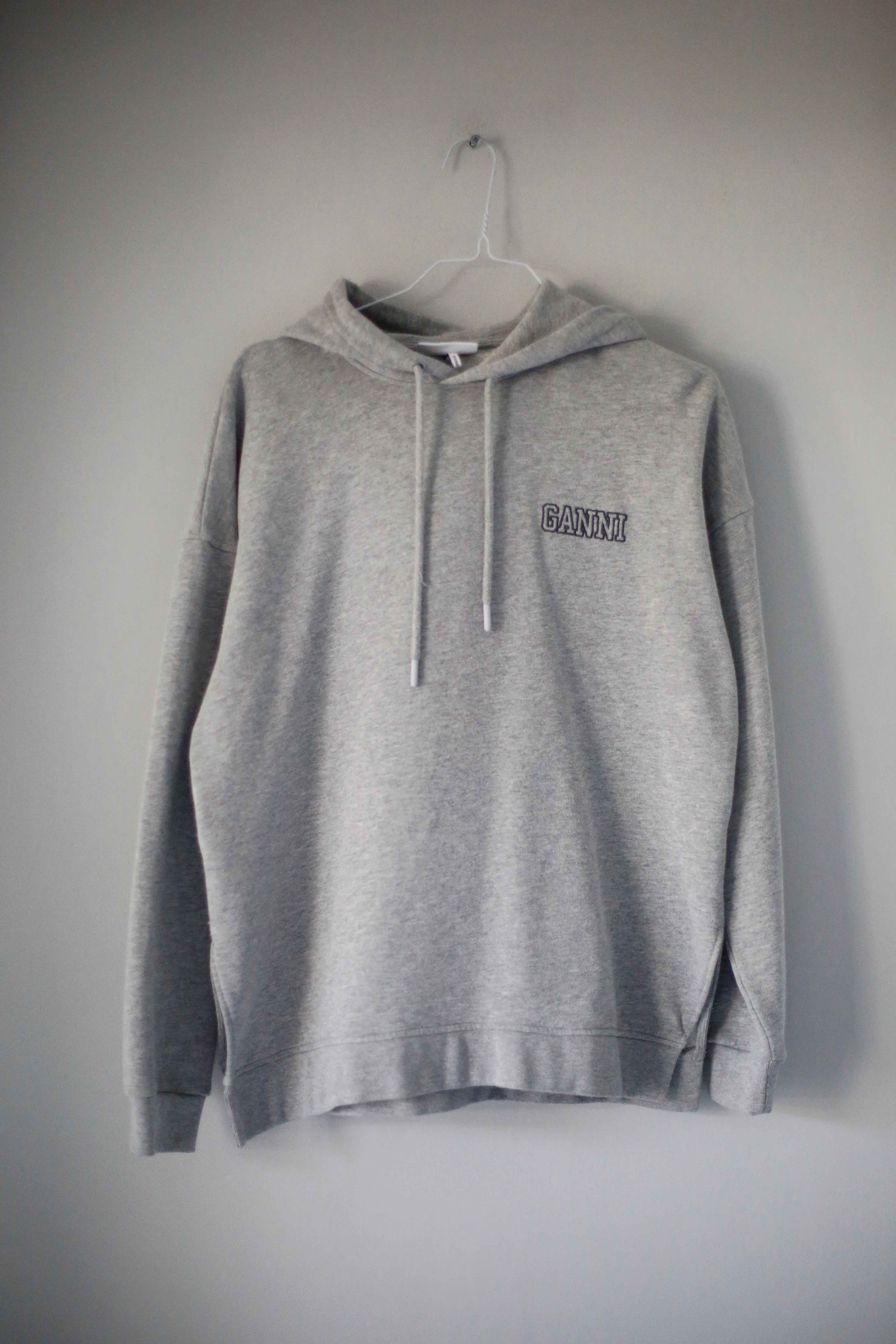 Ganni Hoodie Sweater Lapuzenpullover grau S 36 M 38 basic