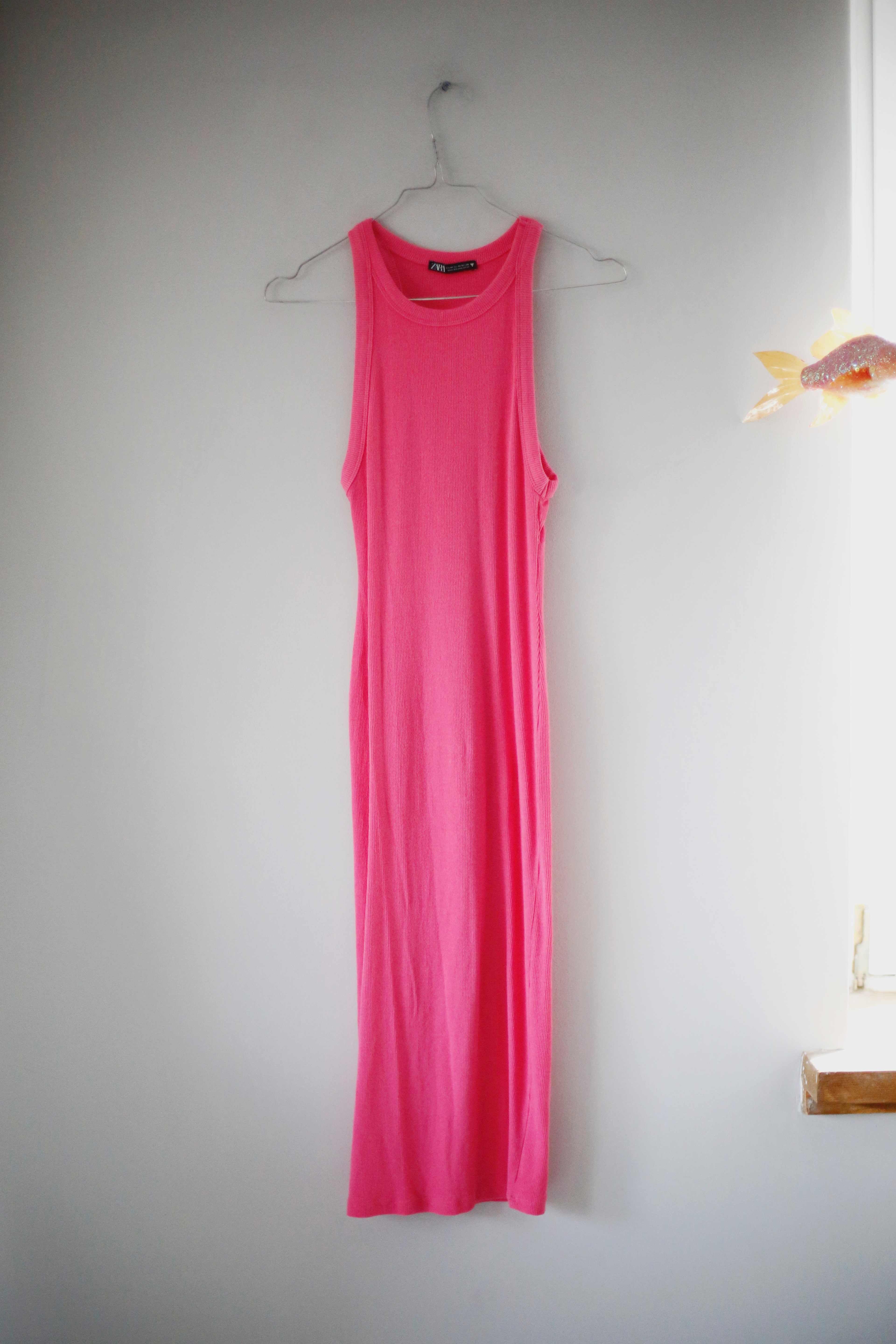 Zara Kleid 38 M slim eng Maxikleid Sommerkleid Pink Rosa