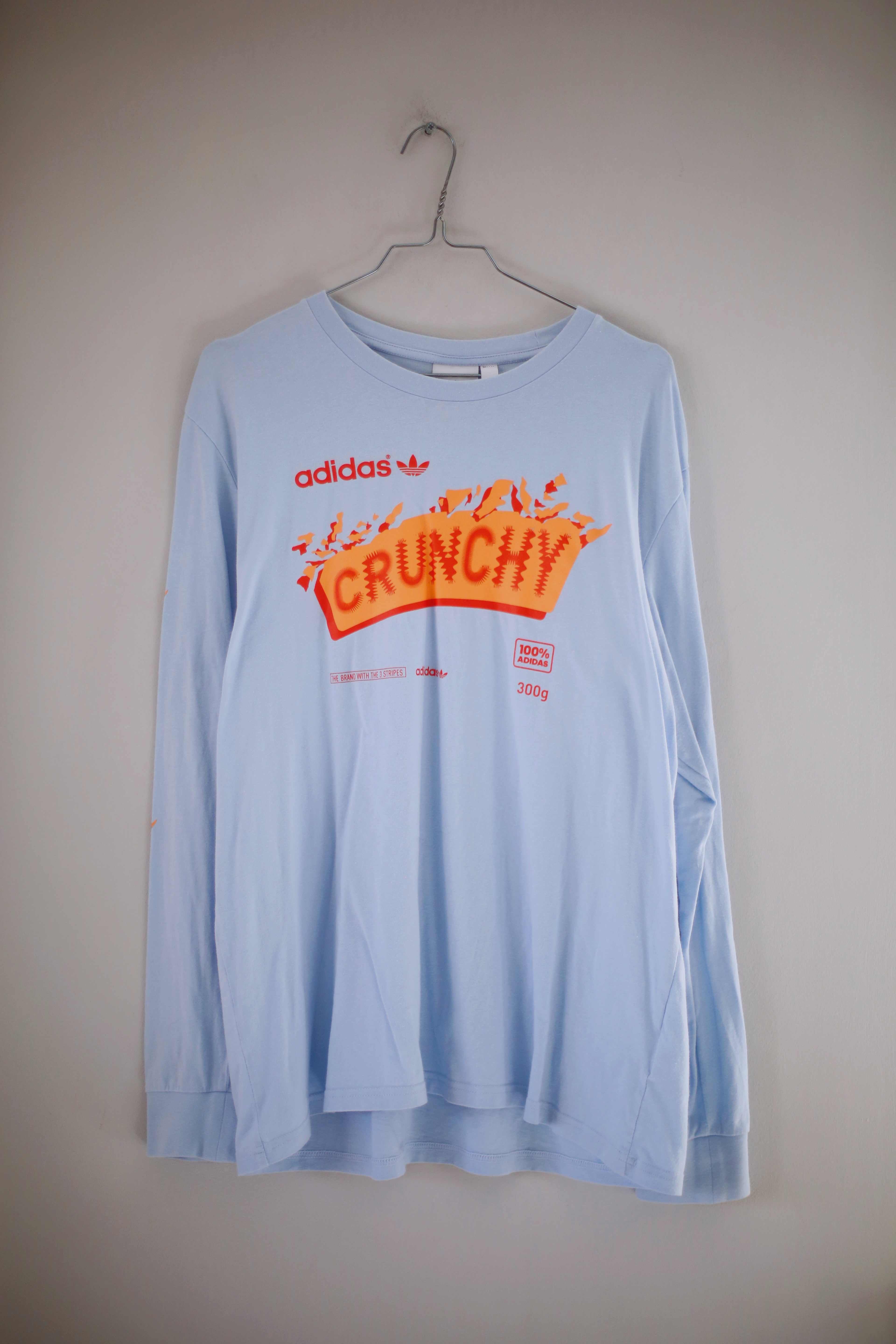 Adidas Longsleeve 40 L Blau Hellblau Crunchy bedruckt Shirt Oberteil