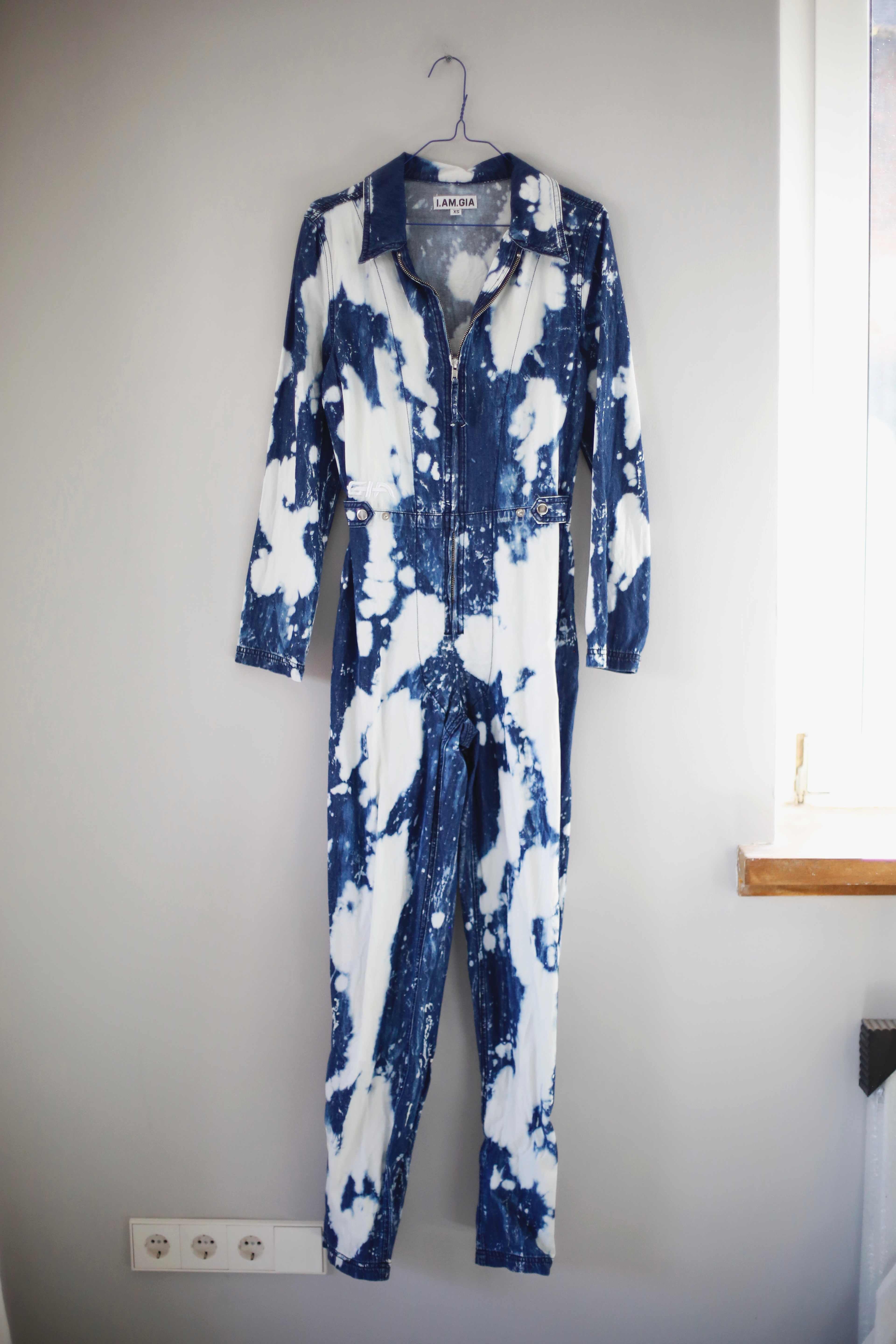 I am GIA Anzug XS Overall Einteiler Batik Blau Jeansanzug Overall