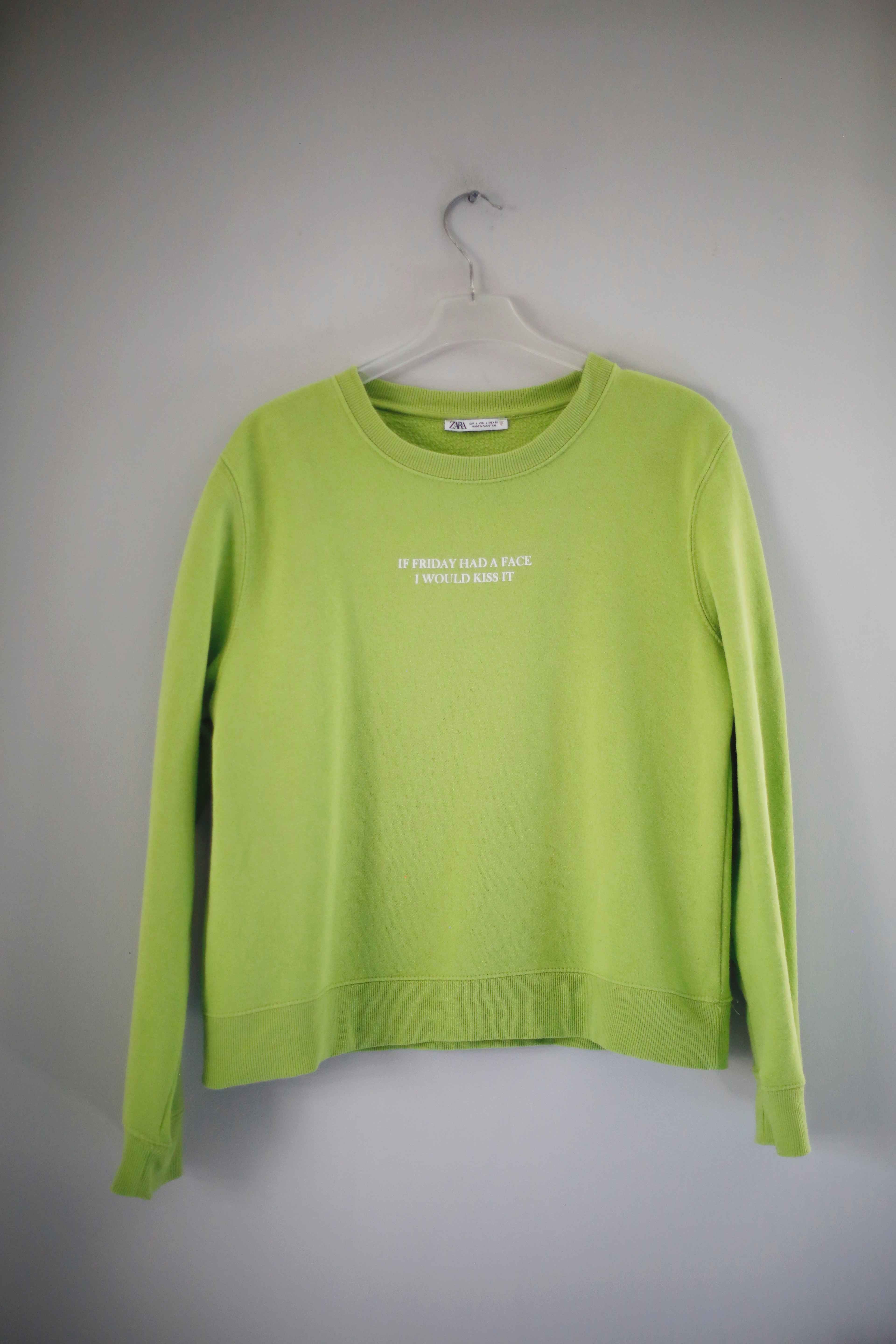 Zara Pullover Sweater Grün Hellgrün 40 L basic Oberteil Print Brust