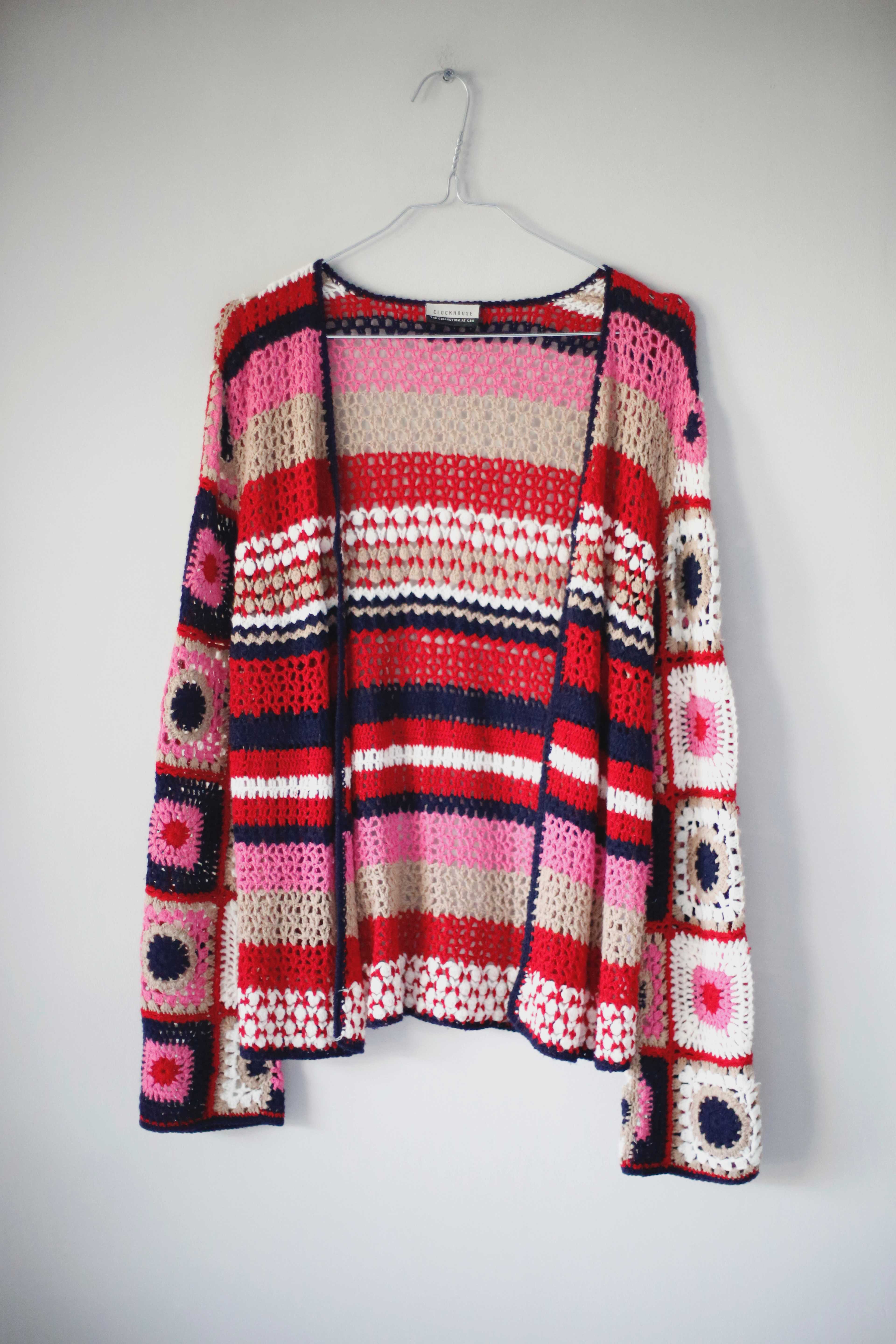 Clockhouse Strickjacke Granny Style Rot Pink gehäkelt 38 M Vintage