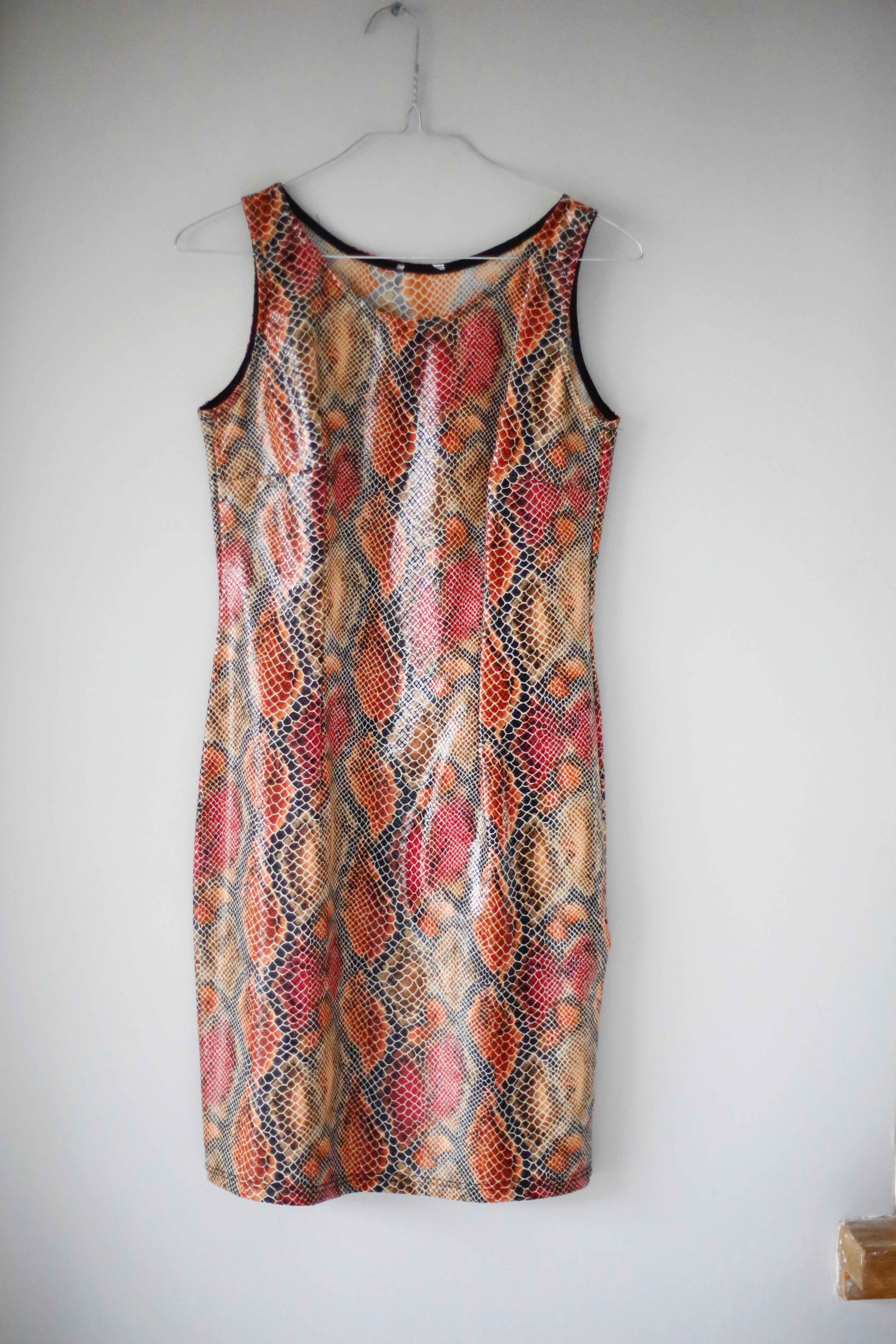 True Vintage Kleid 38 M rot animal print Etuikleid eng 90s 80s rot orange
