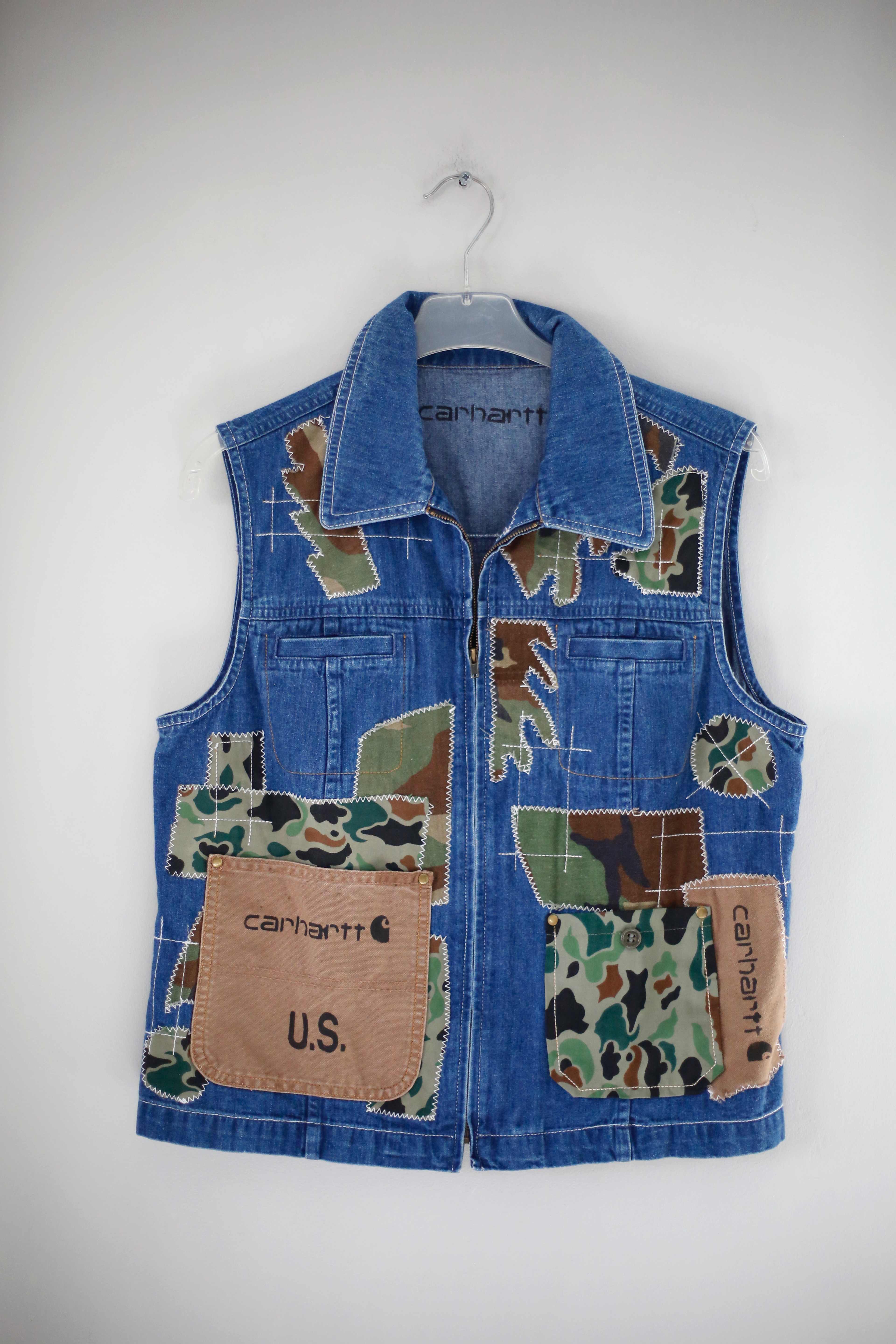 Carhartt Weste Vintage Denim Shirt Oberteil Jeans Jeansweste bestickt 38 M