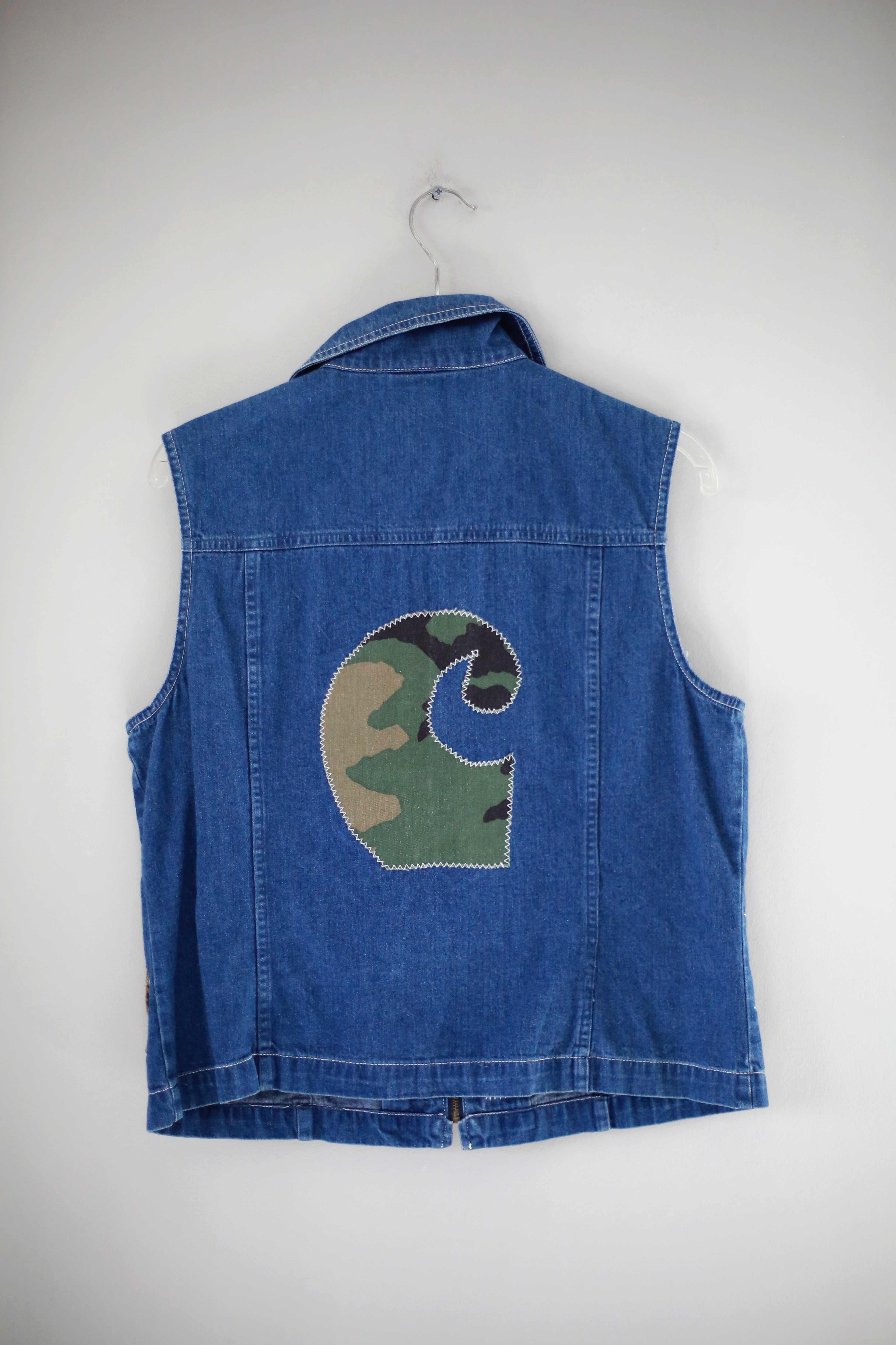 Carhartt Weste Vintage Denim Shirt Oberteil Jeans Jeansweste bestickt 38 M