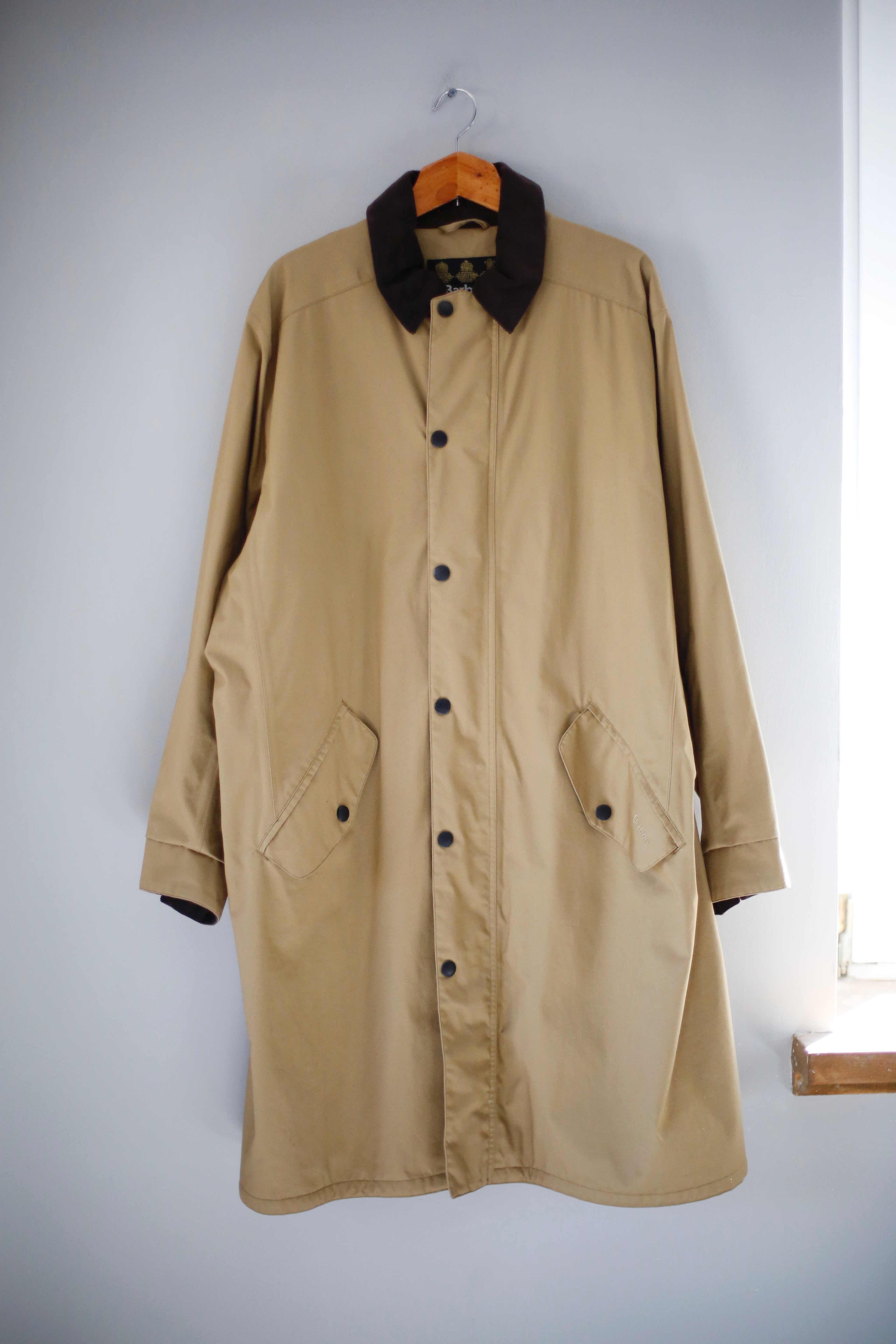 Barbour Mantel Trenchcoat Creme Beige braun XL lang kariert Wasserfest Regenjacke Neu