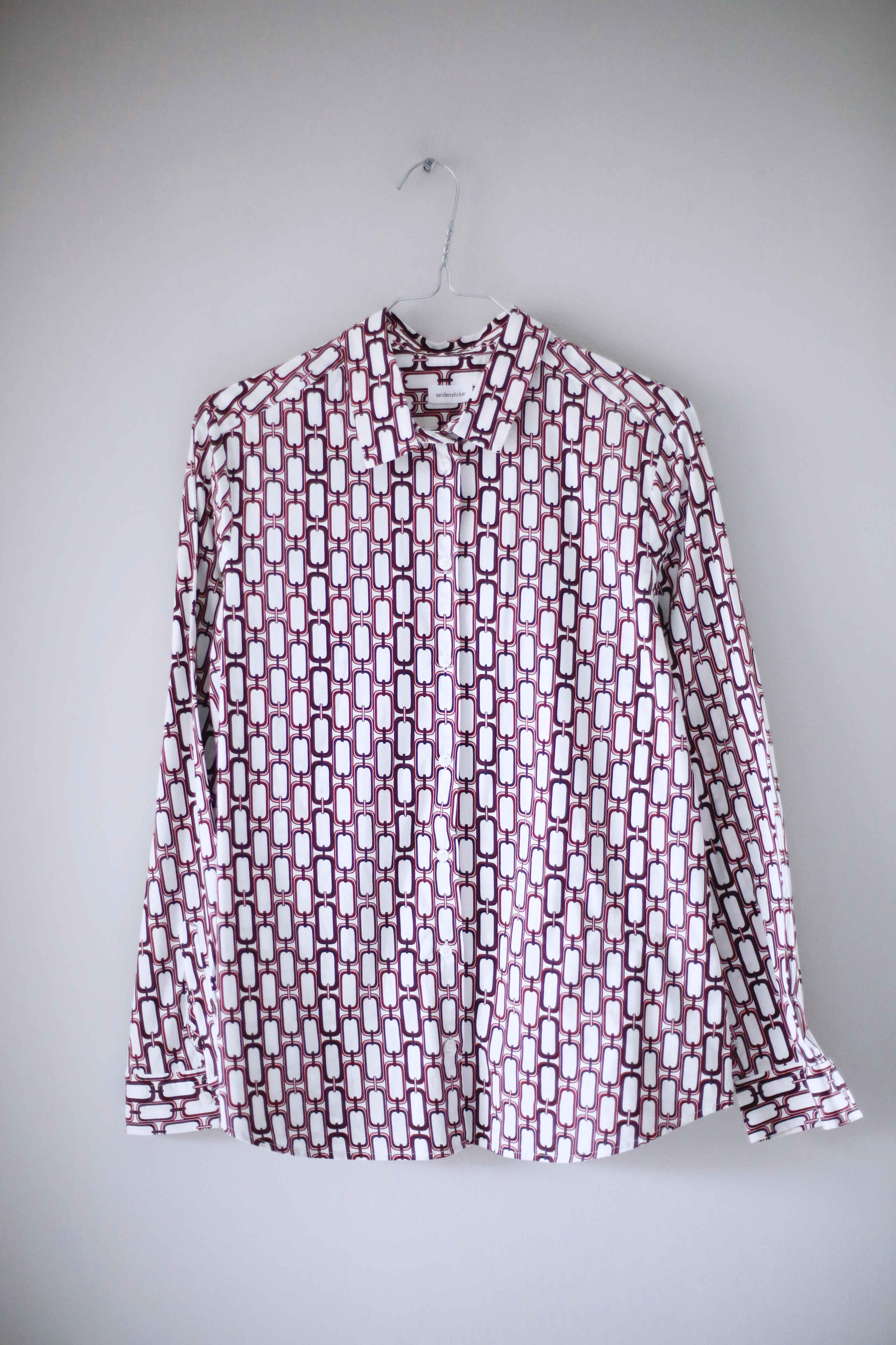 Seidensticker Bluse Hemd Muster weiß lila 38 M Shirt Oberteil