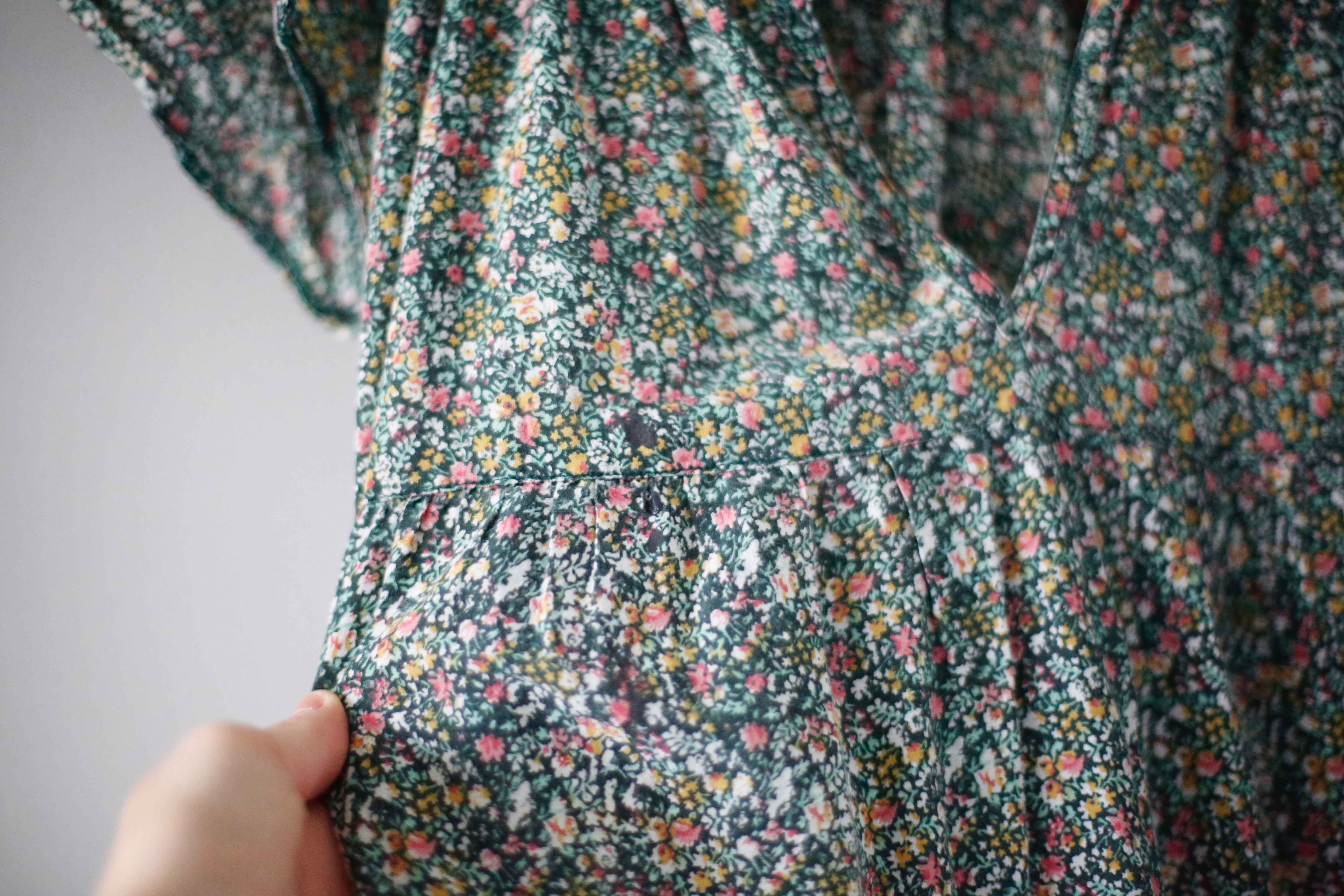 Ganni Kleid Midi Midikleid Sommerkleid Grün Blumen 38 M 40 L kurzärmlig