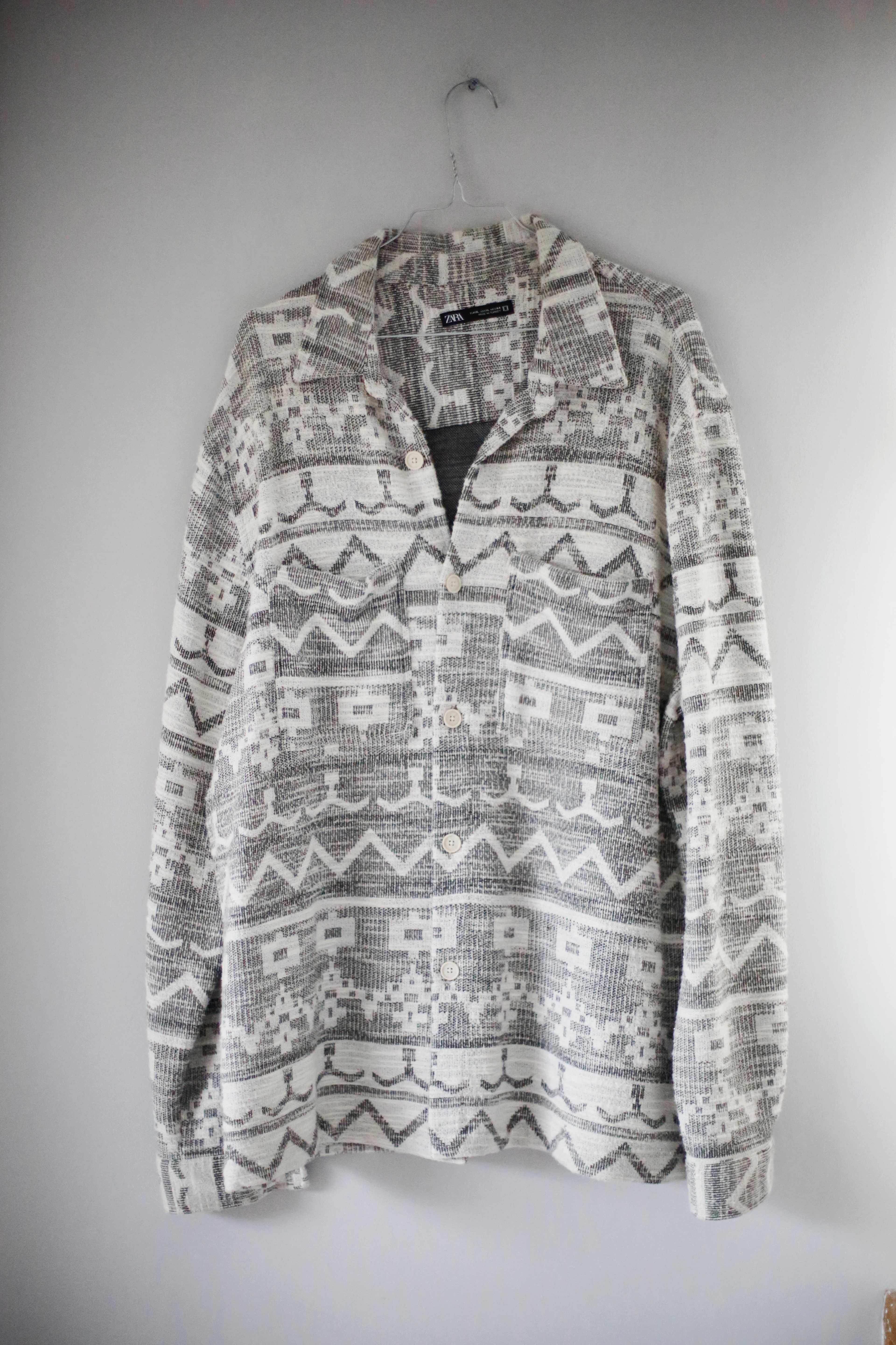 Zara Hemd Grau Aztekenmuster basic XL weiß Shirt Oberteil Bohemian