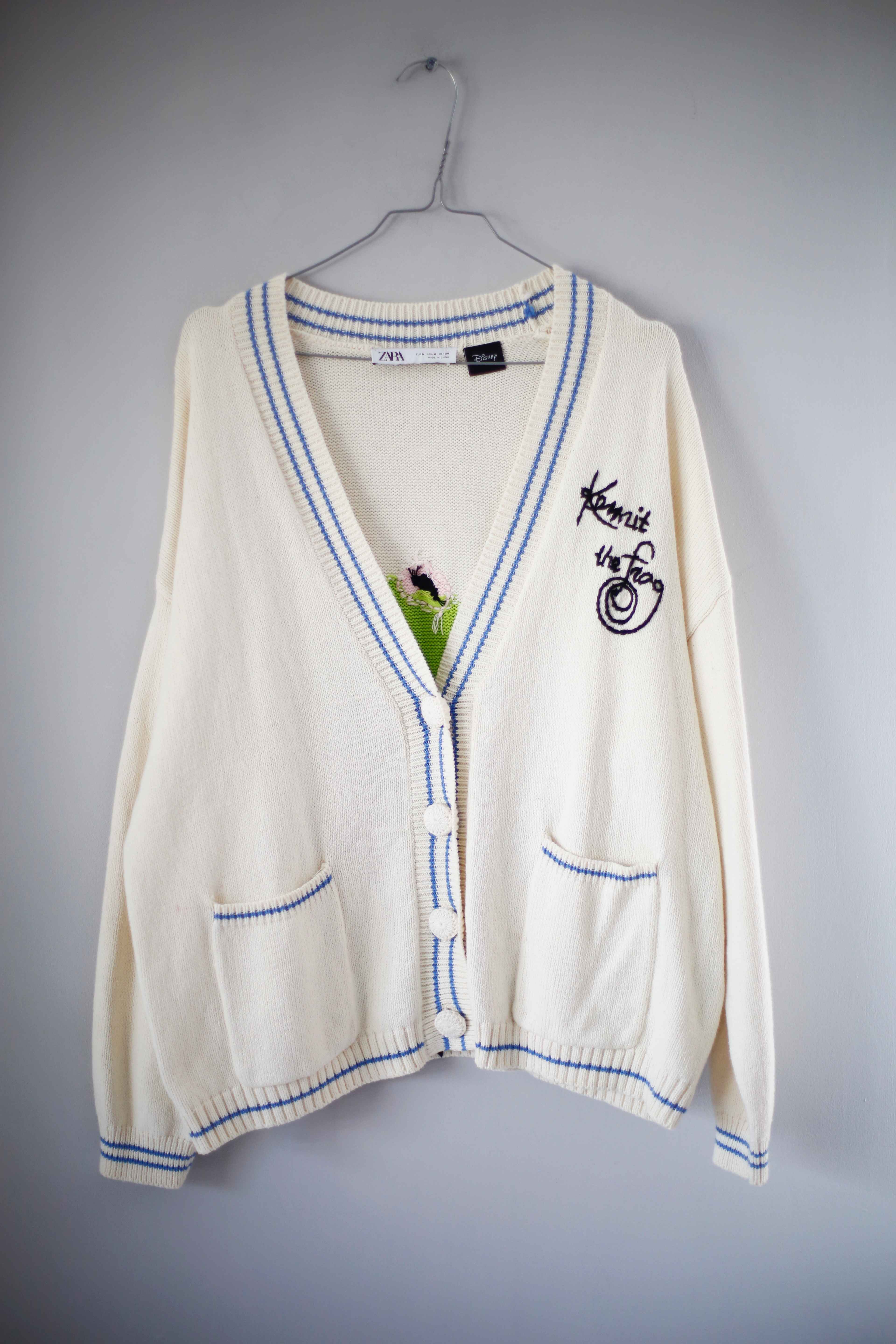 Zara Kermint Strickjacke Cardigan Creme Beige Disney 38 M gestrickt
