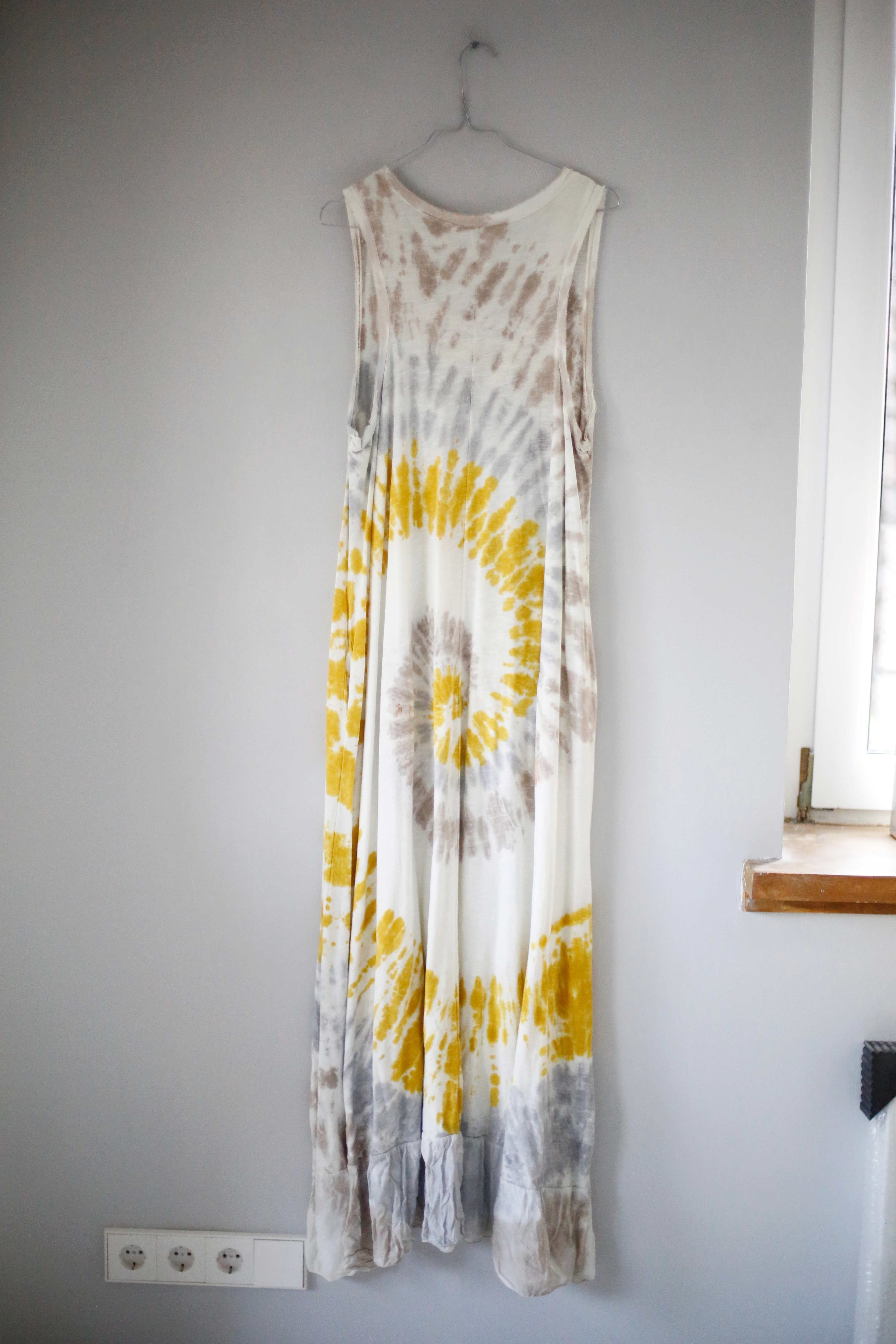 Maxikleid Batik bunt Creme Beige Gelb lang 38 M Einheitsgröße